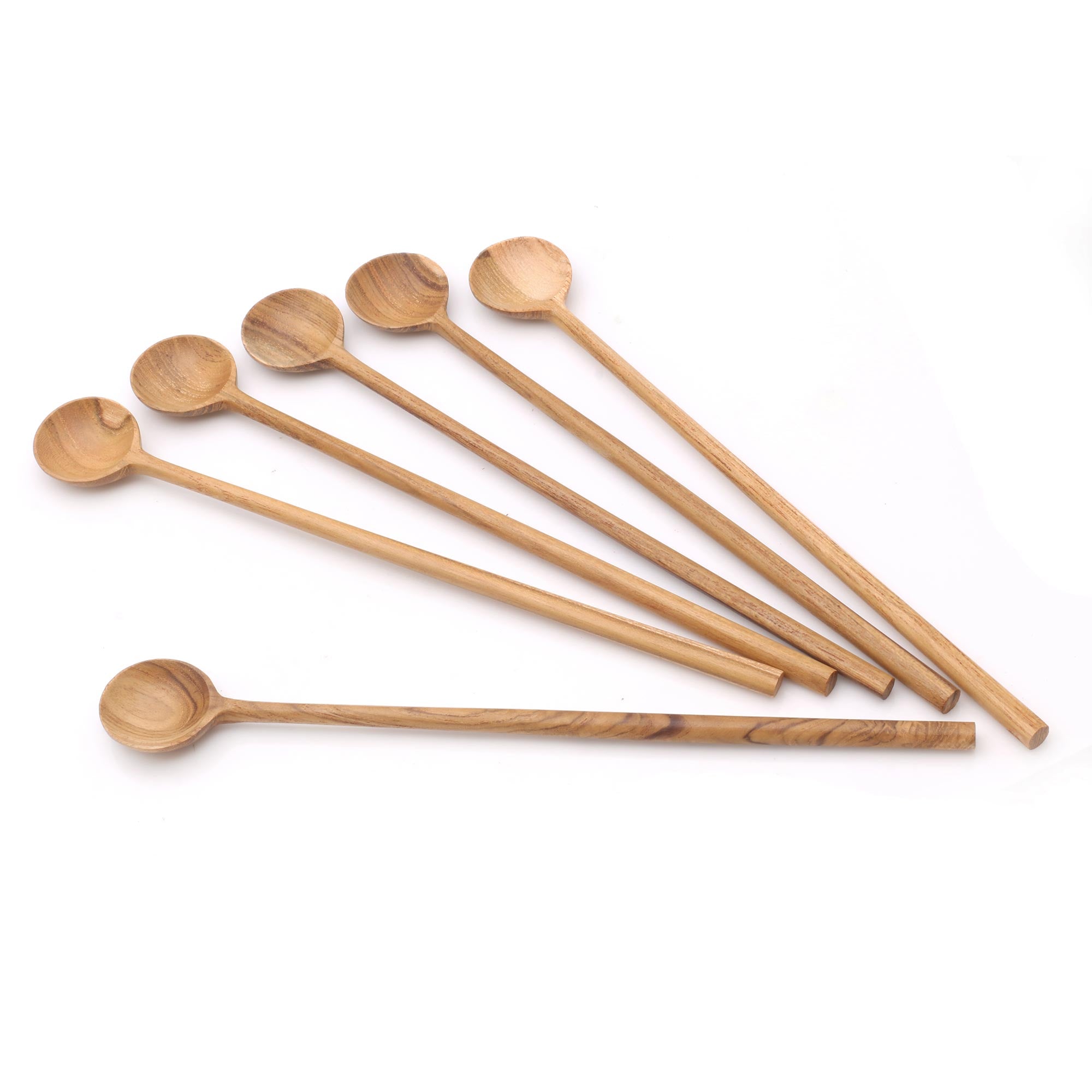 Premium Handcrafted Teak Wood Iced Tea Spoons Set - Eco-Friendly & Food Safe (Set of 6)
