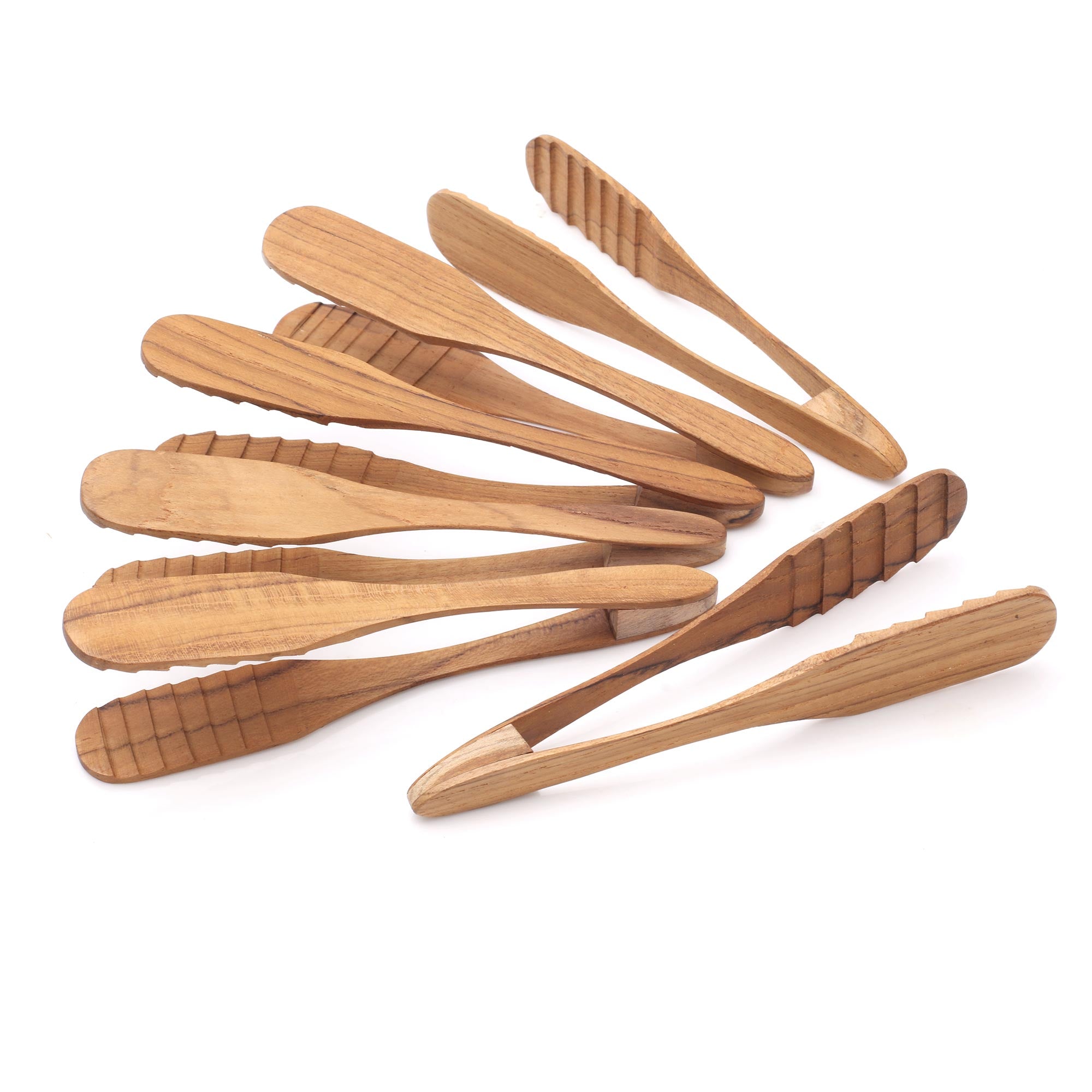 Premium Handcrafted Teak Wood Serving Tongs - Set of 6, Artisan-Crafted in Bali