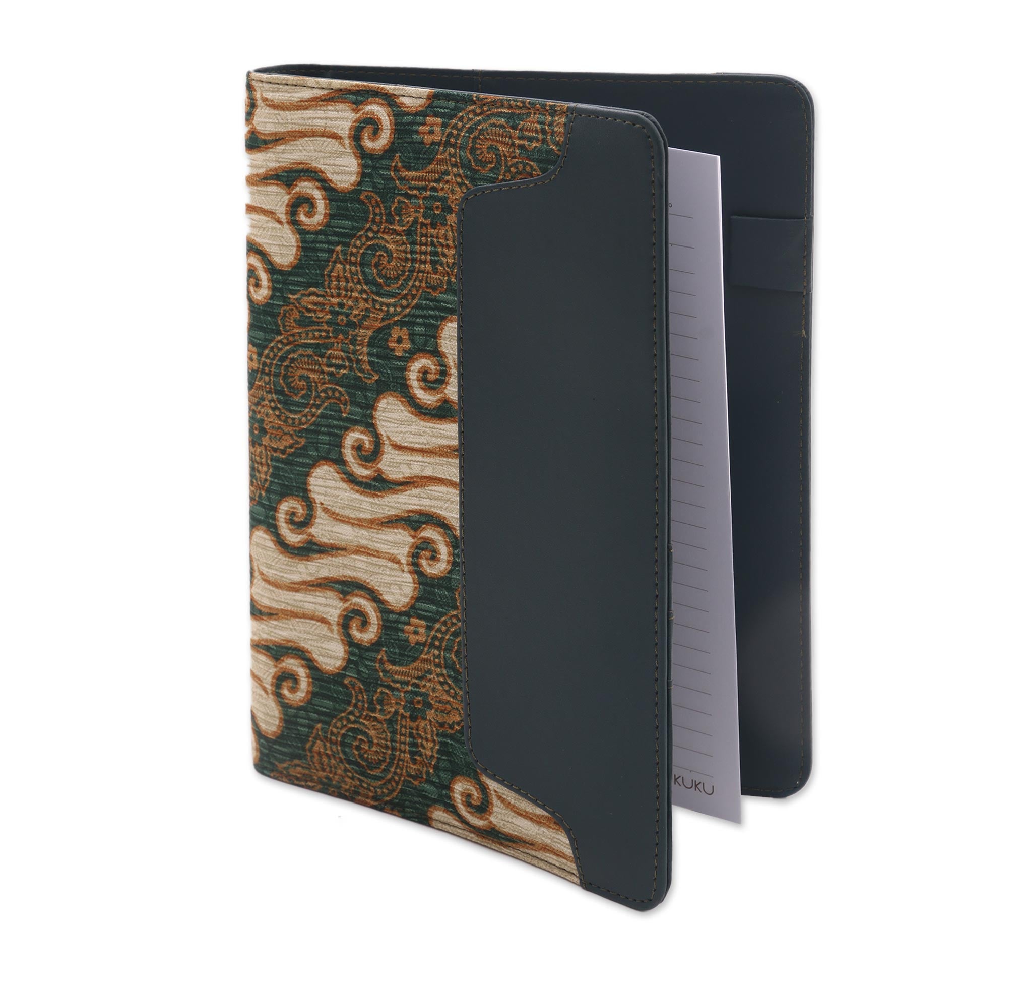 Premium Green Faux Leather Planner with Batik Print - Ultimate Organizer