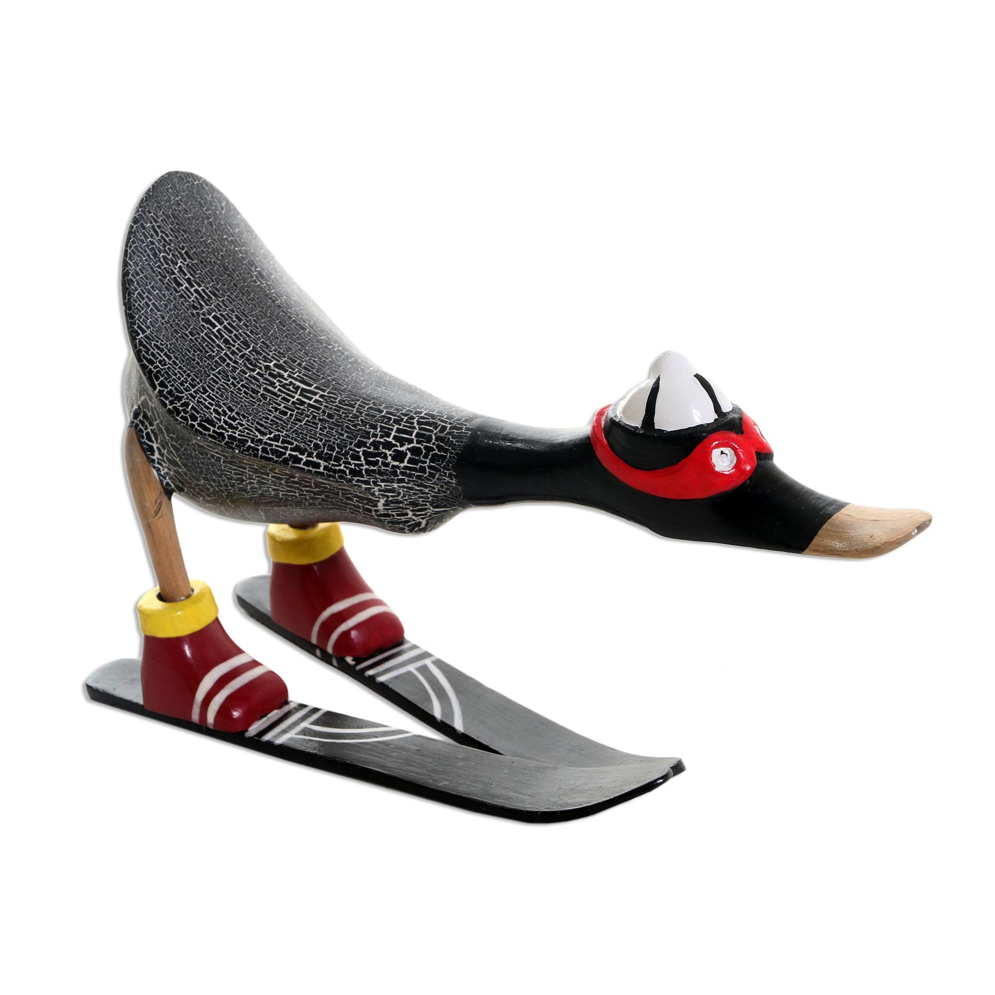 Premium Hand-Painted Skiing Duck Statuette - Downhill Duck in Black