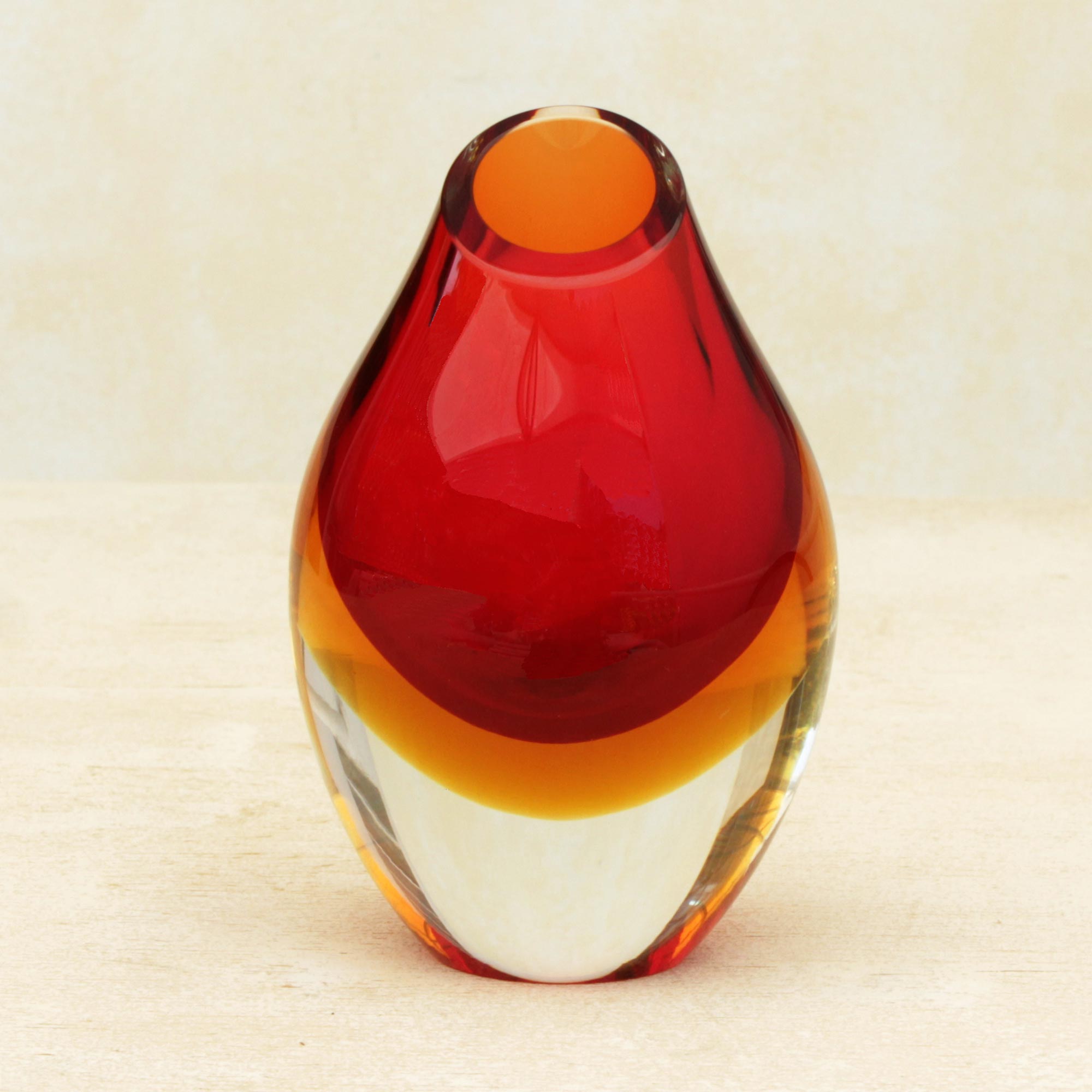 Premium Murano-Inspired Fiery Droplet Art Glass Vase – Red-Orange Elegance