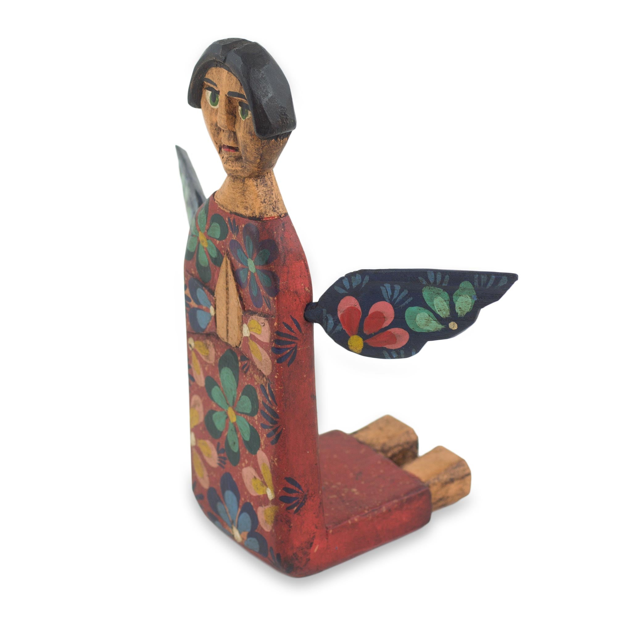 Premium Angel of Vitality II: Handcrafted Kneeling Angel Wood Sculpture