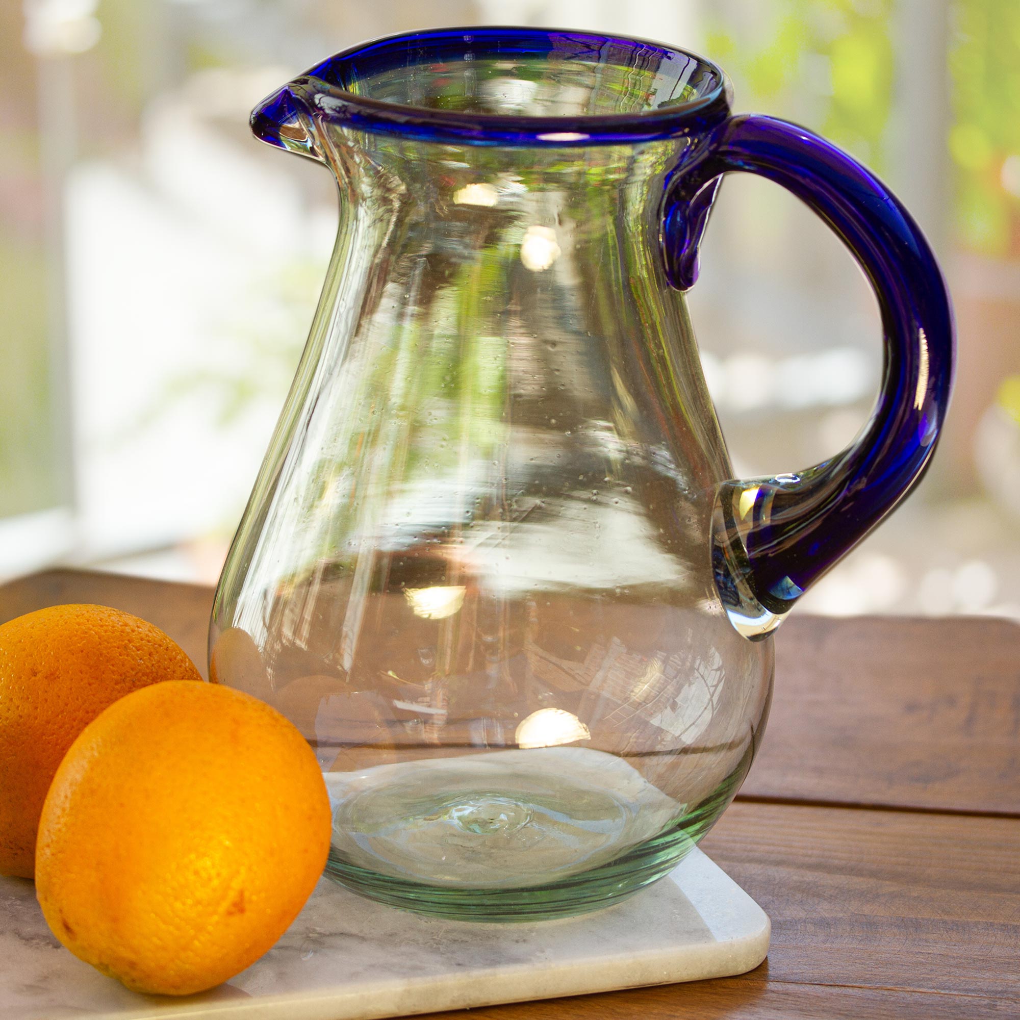 Premium Blue Grace Artisan Crafted Pitcher – Handblown Mexican Glassware