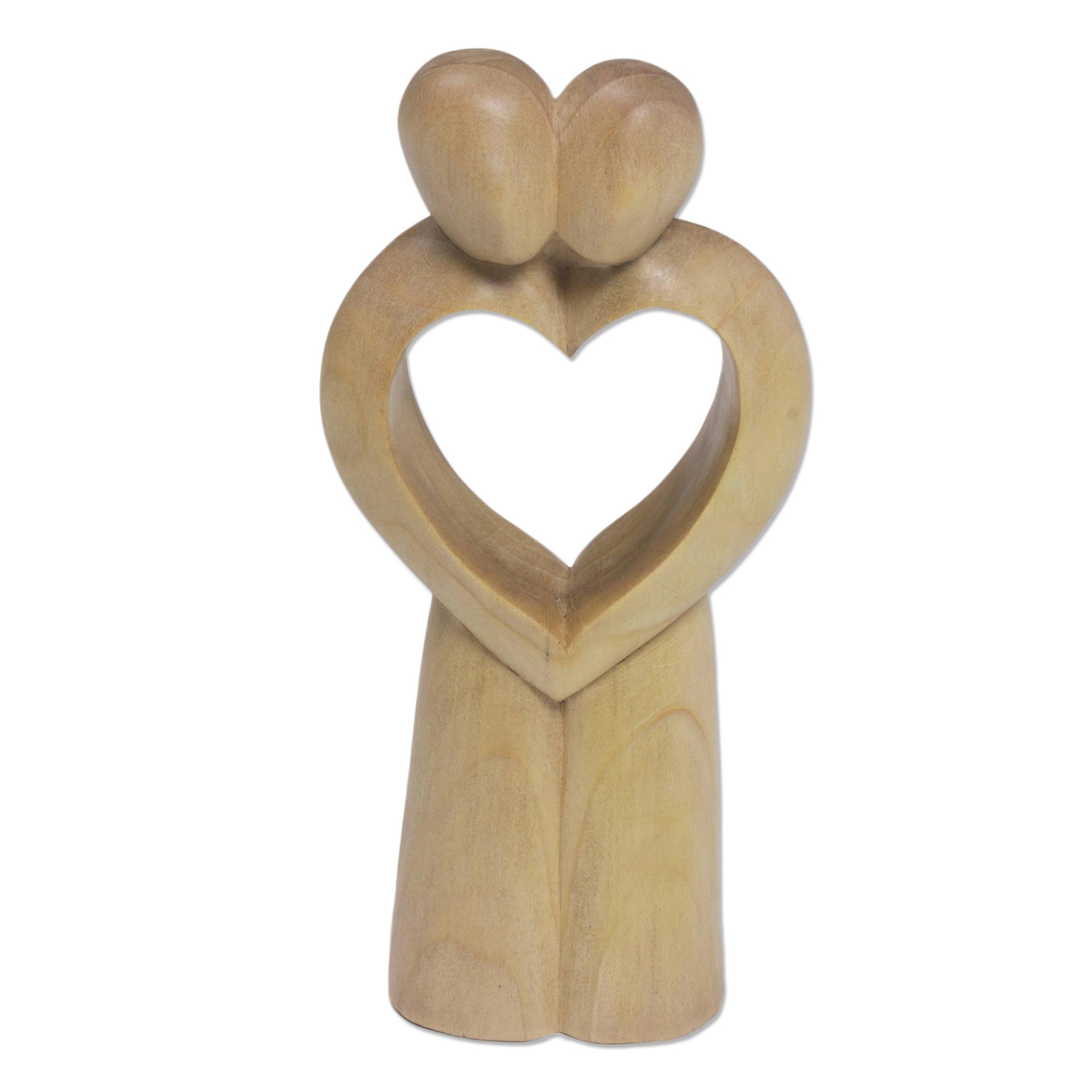 Premium United Heart Abstract Crocodile Wood Statuette - Handcrafted in Bali