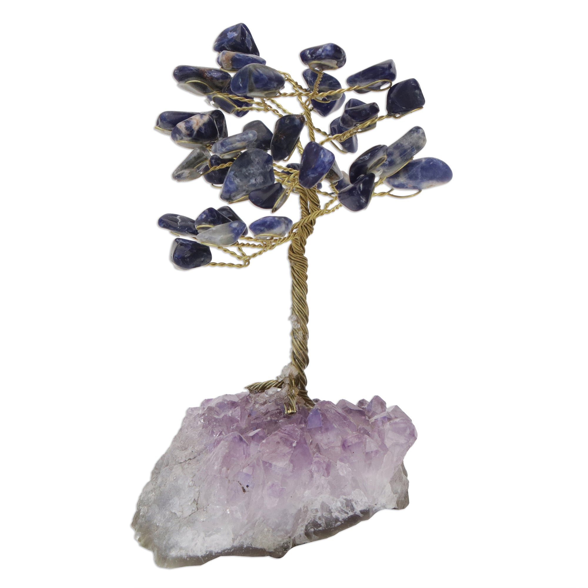 Premium Blue Sodalite Gemstone Tree with Amethyst Base – Handcrafted in Brazil