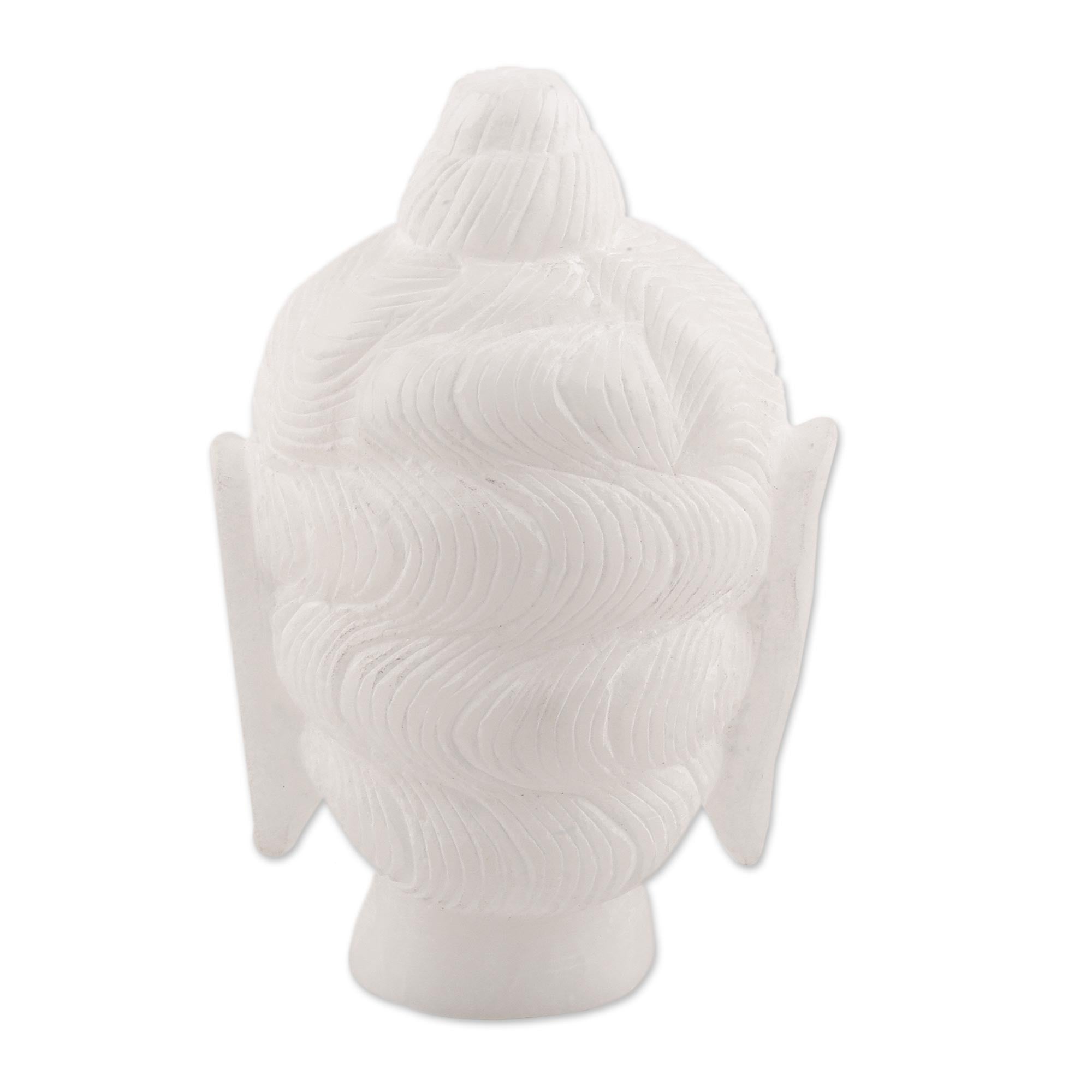 Premium Serene Buddha Head Sculpture – Hand-Carved Alabaster Meditation Statue