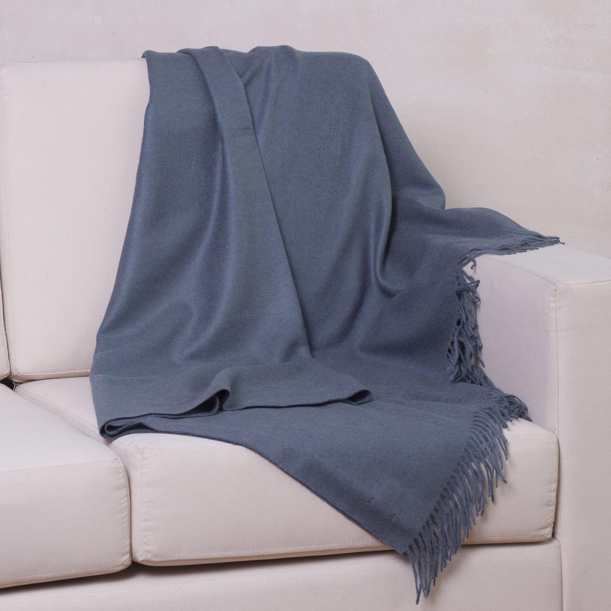 Premium Steel Blue Baby Alpaca Throw Blanket - Ultimate Comfort from Peru