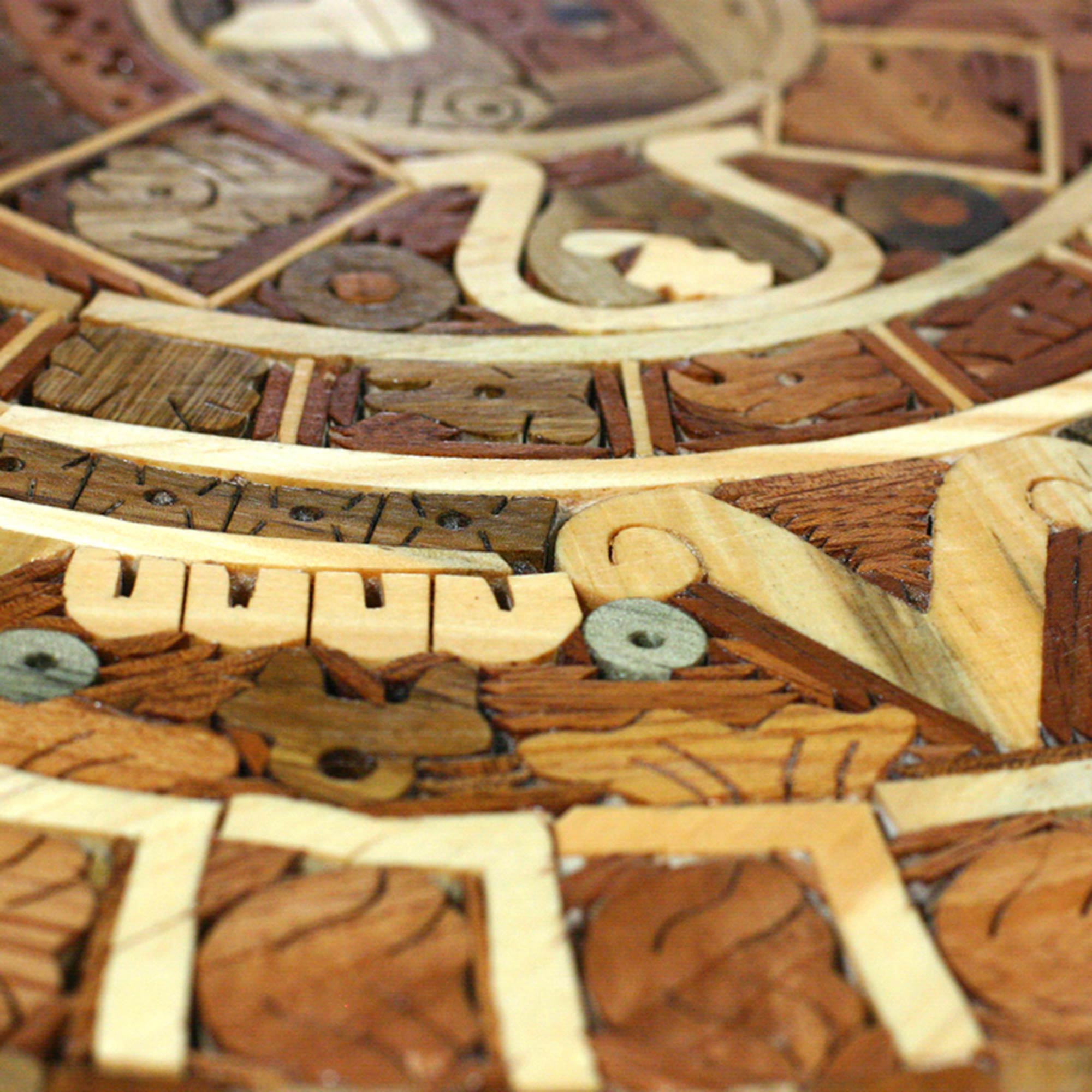 Premium Handcrafted Aztec Sun Stone Wood Calendar - Central American Art