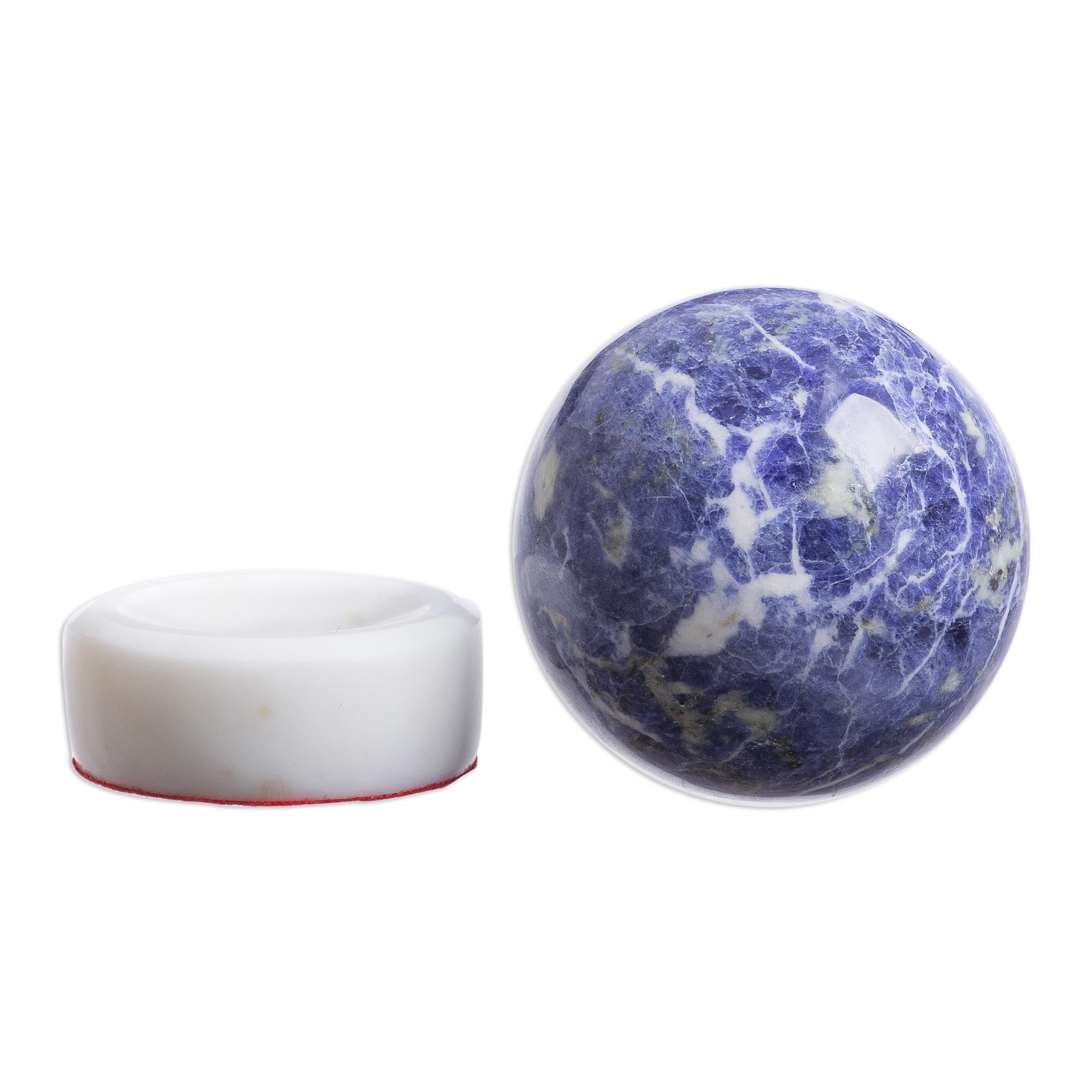 Premium Sodalite Sphere on White Onyx Stand - Natural Gemstone Sculpture