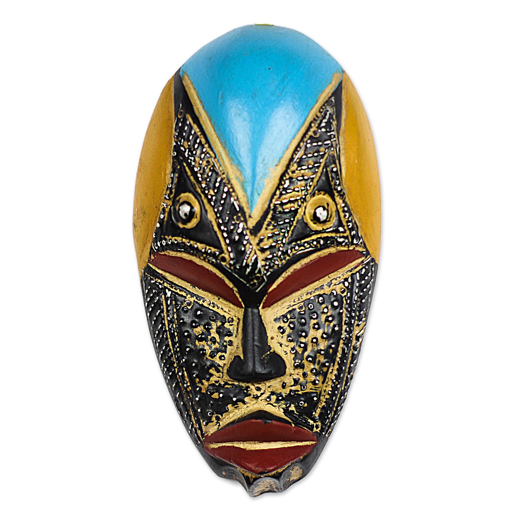 Premium Bheka Hand-Carved West African Wood Mask - Aluminum Accented Wall Art