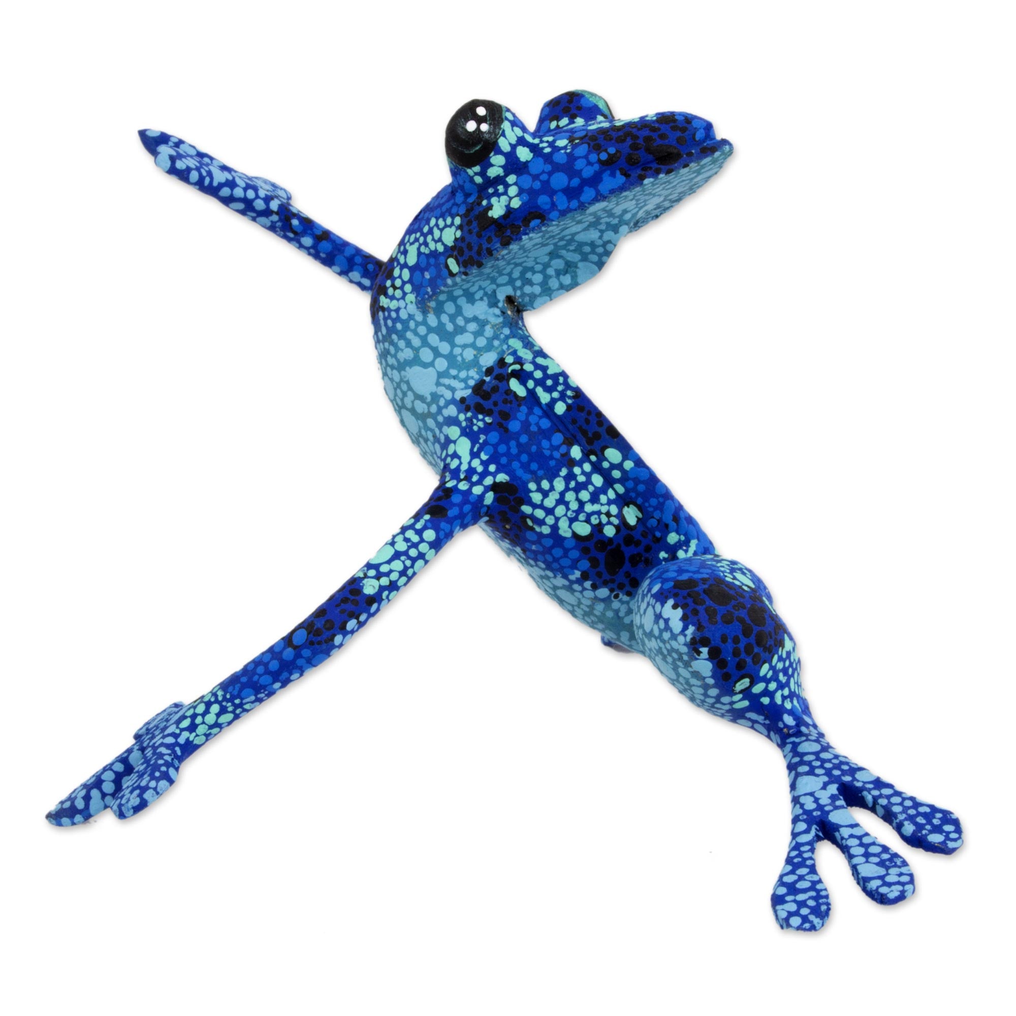 Premium Blue Dancing Frog Handcrafted Sculpture - Oaxaca Artisan Alebrije