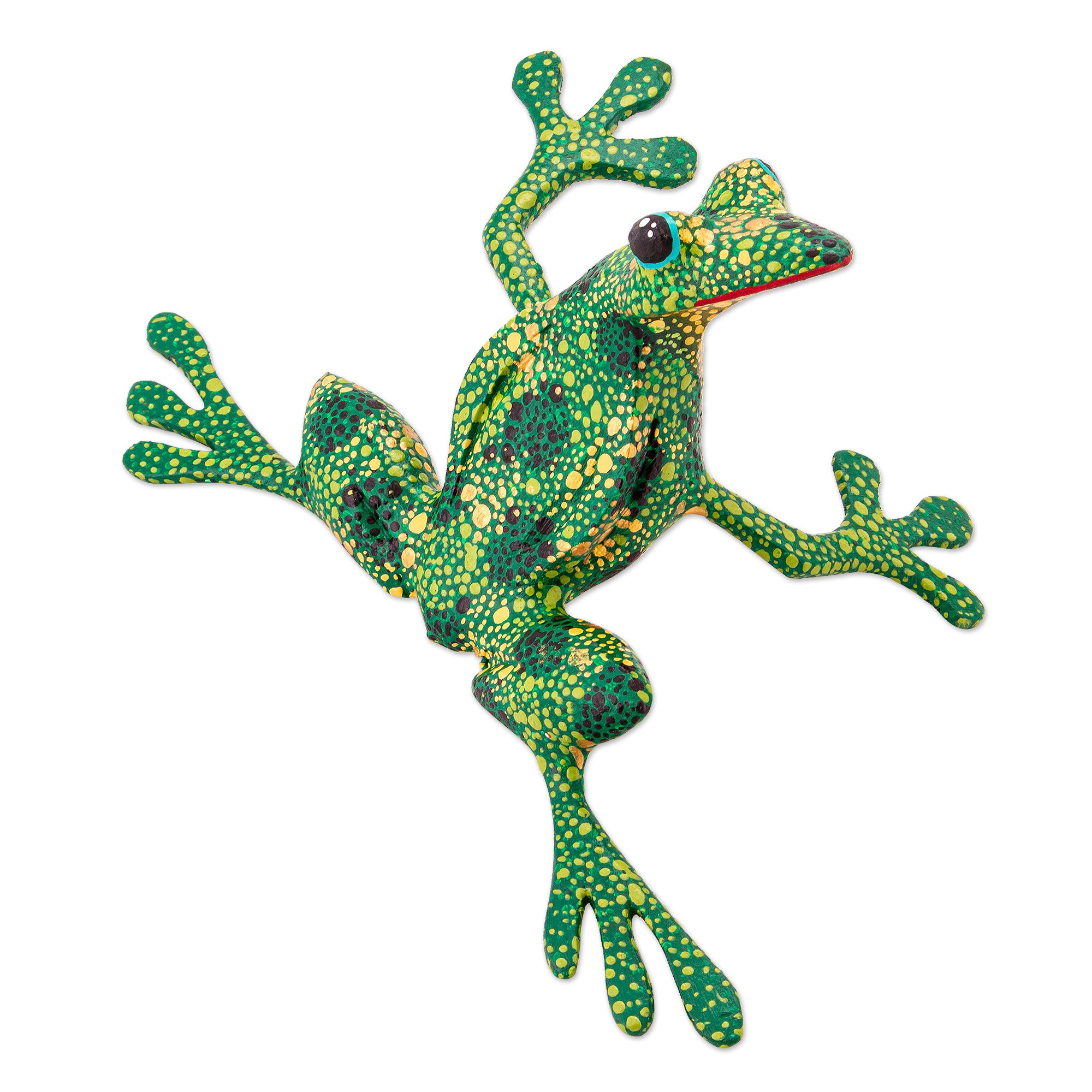 Premium Handmade Green Tree Frog Alebrije Sculpture - Authentic Mexican Folk Art