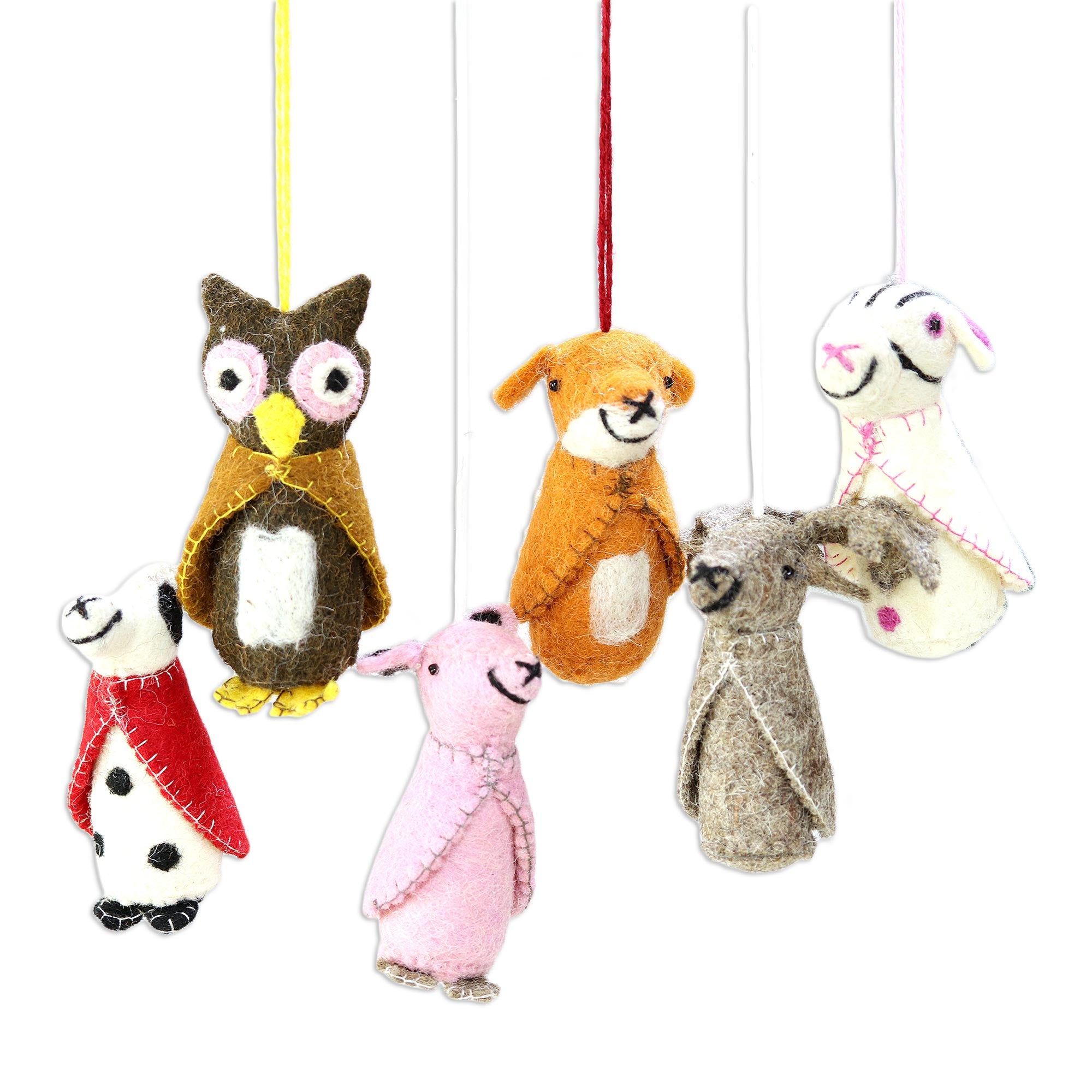 Premium Handcrafted Woodland Animal Wool Ornaments - Set of 6 (India)