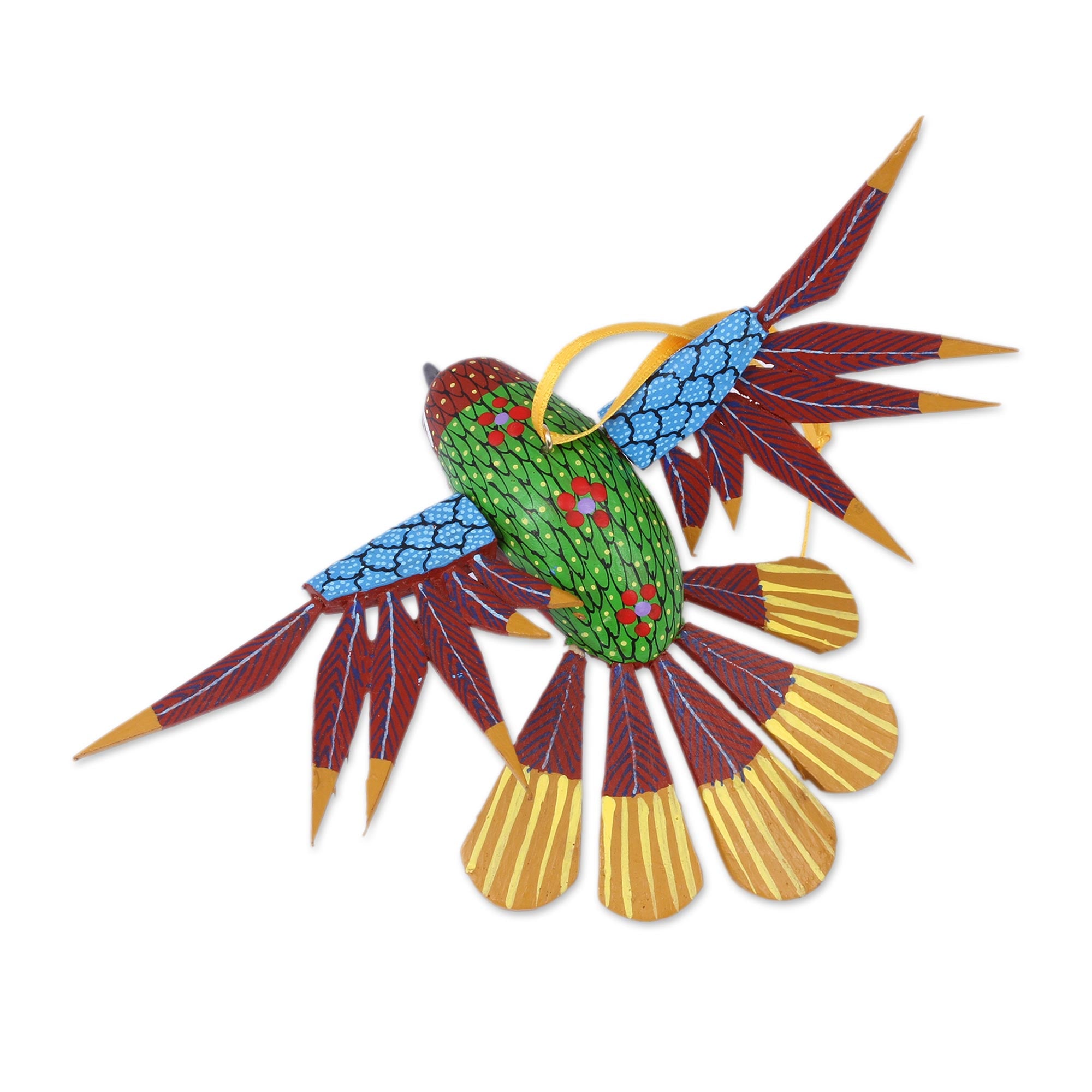 Premium Handcrafted Red Copal Wood Alebrije Hummingbird Ornament – Multicolor Artistry