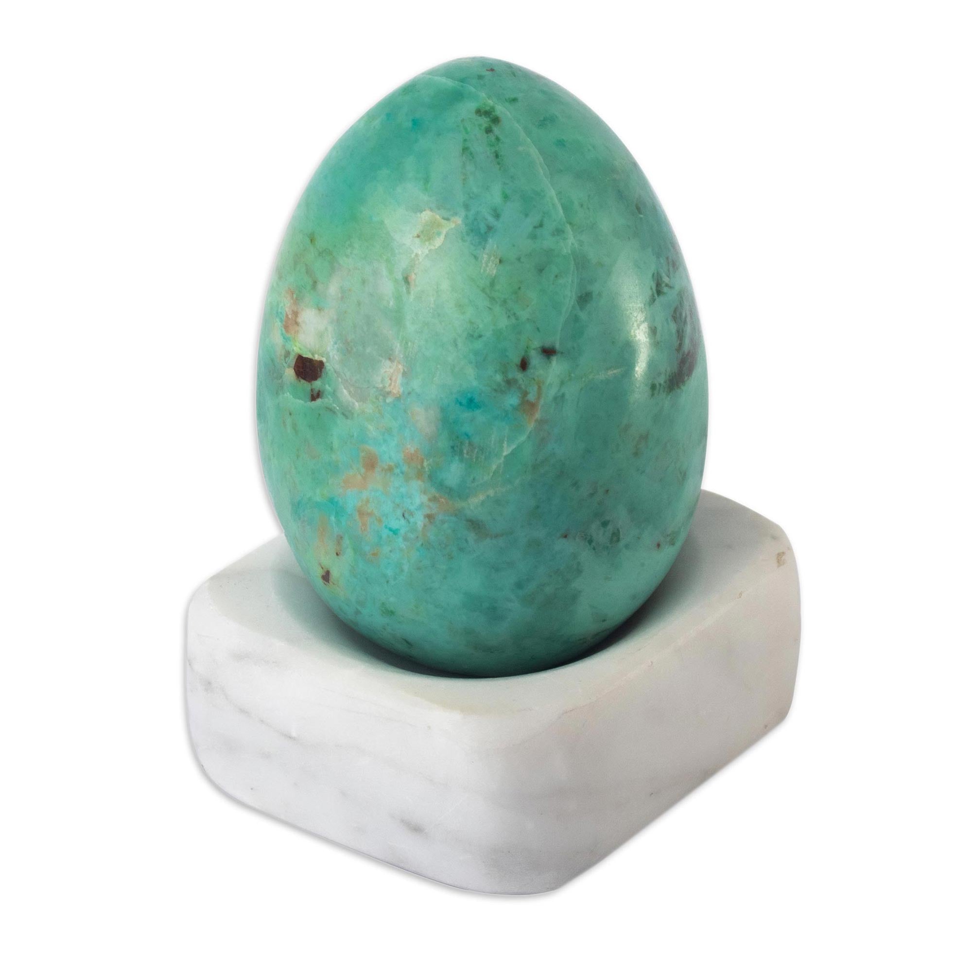 Premium Calming Ovus Chrysocolla Gemstone Figurine from Peru - Handcrafted Home Decor