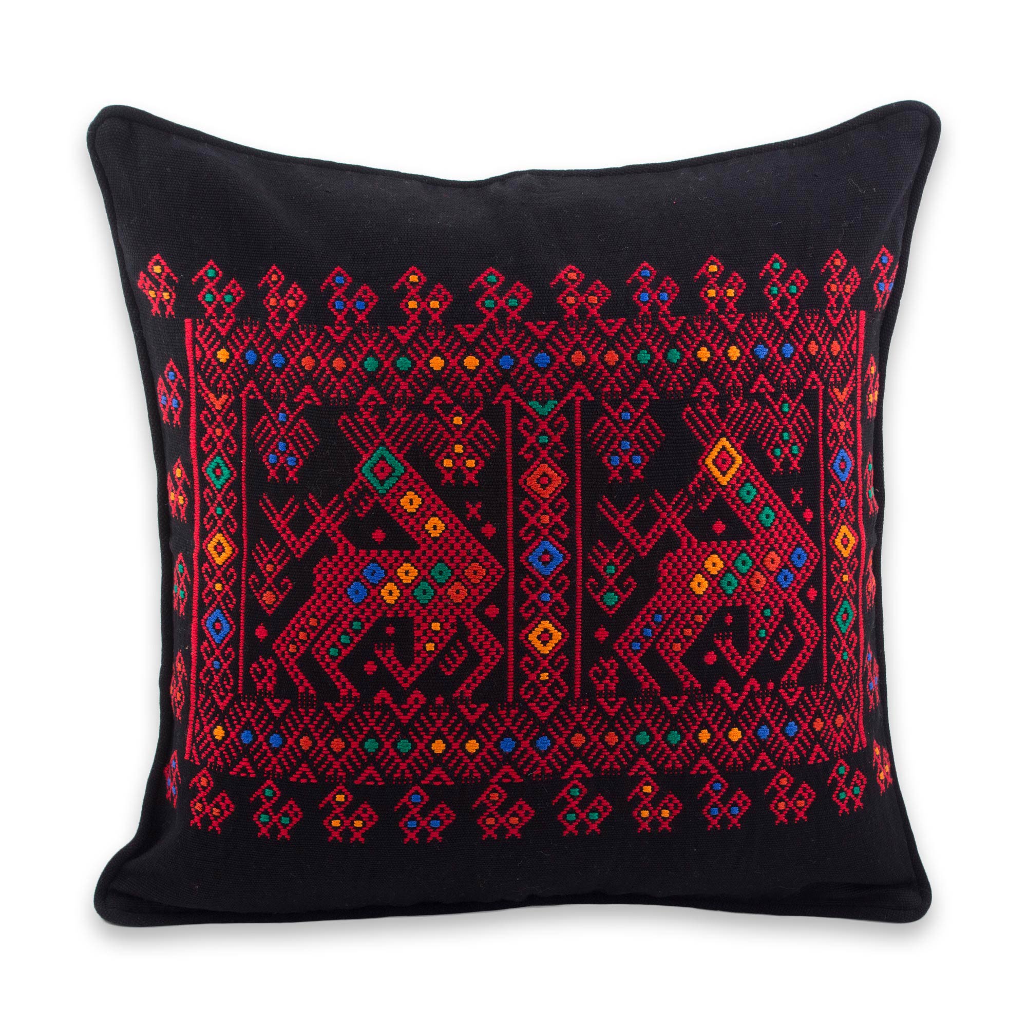 Premium Handwoven Red Deer Theme Backstrap Loom Cushion Cover