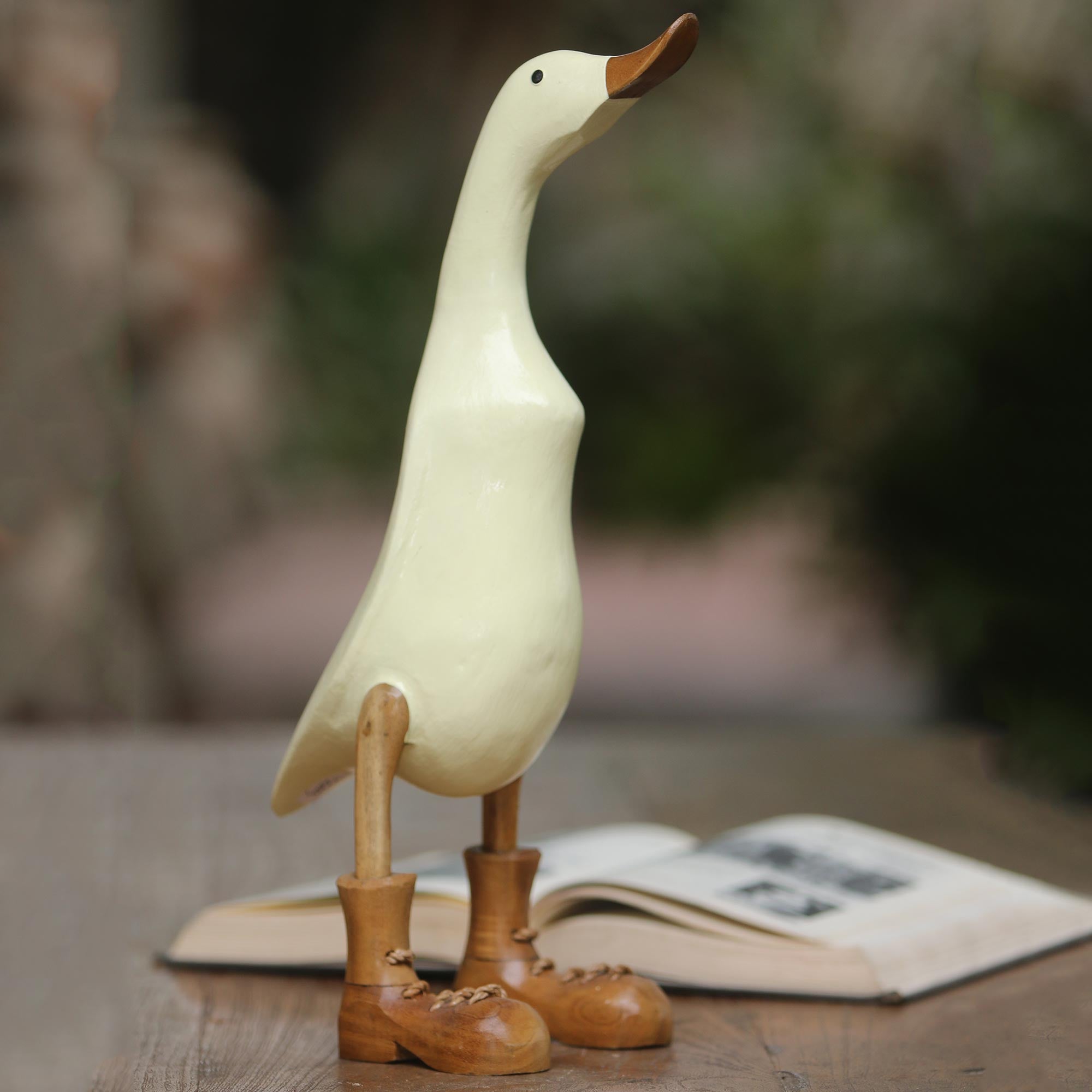 Premium Vanilla Duck Sculpture - Handcrafted Acacia Wood & Bamboo Root