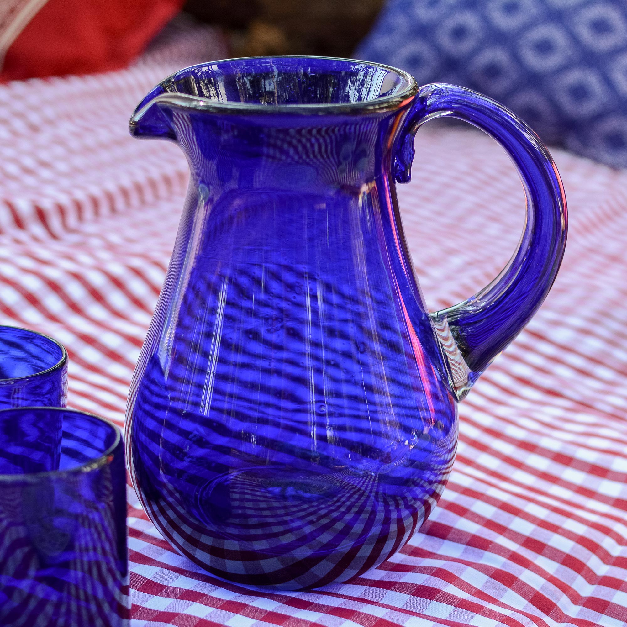 Premium Handcrafted Cobalt Blue Recycled Glass Pitcher - Ultimate Elegance for Your Table
