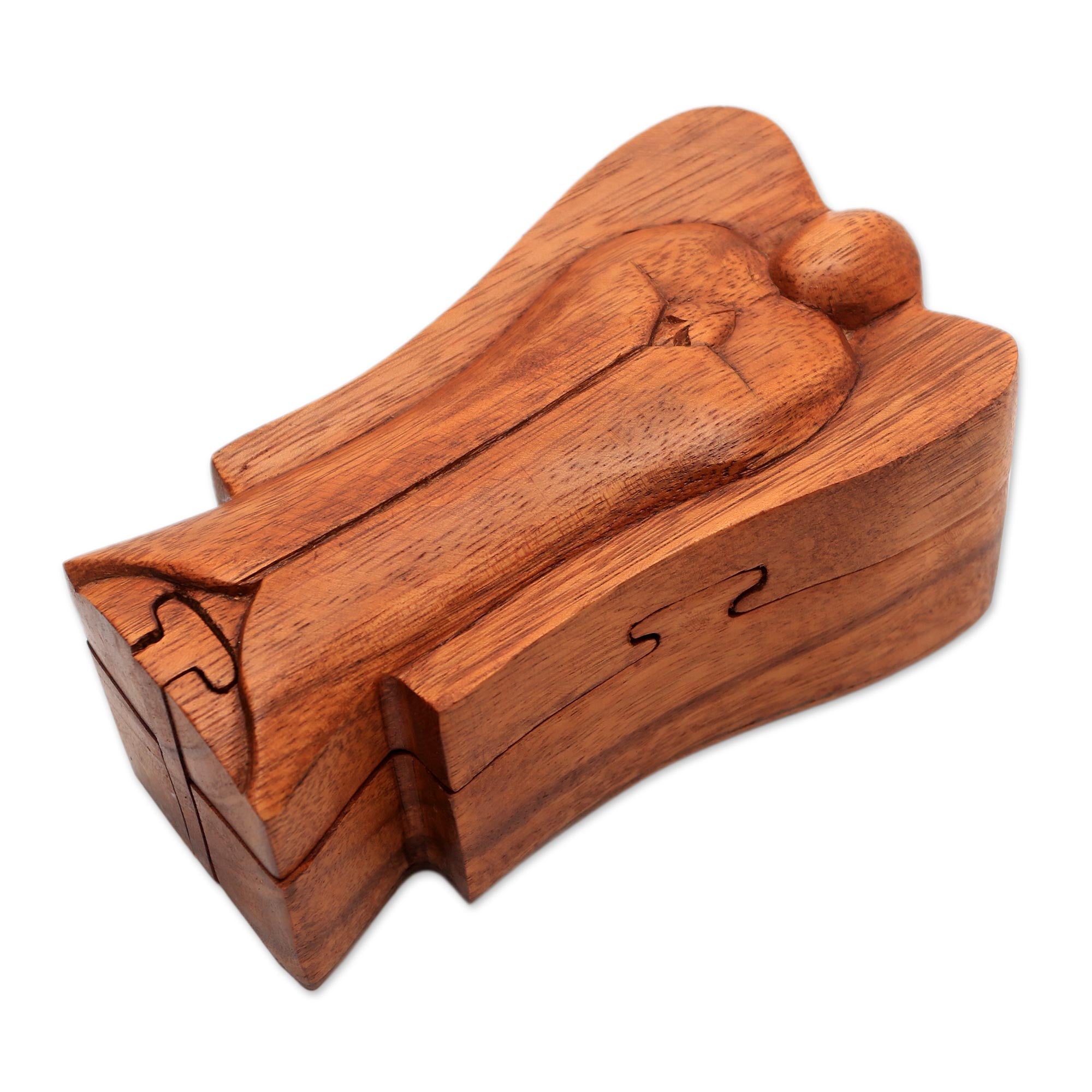 Premium Angelic Protection Wooden Puzzle Box - Handcrafted Suar Wood