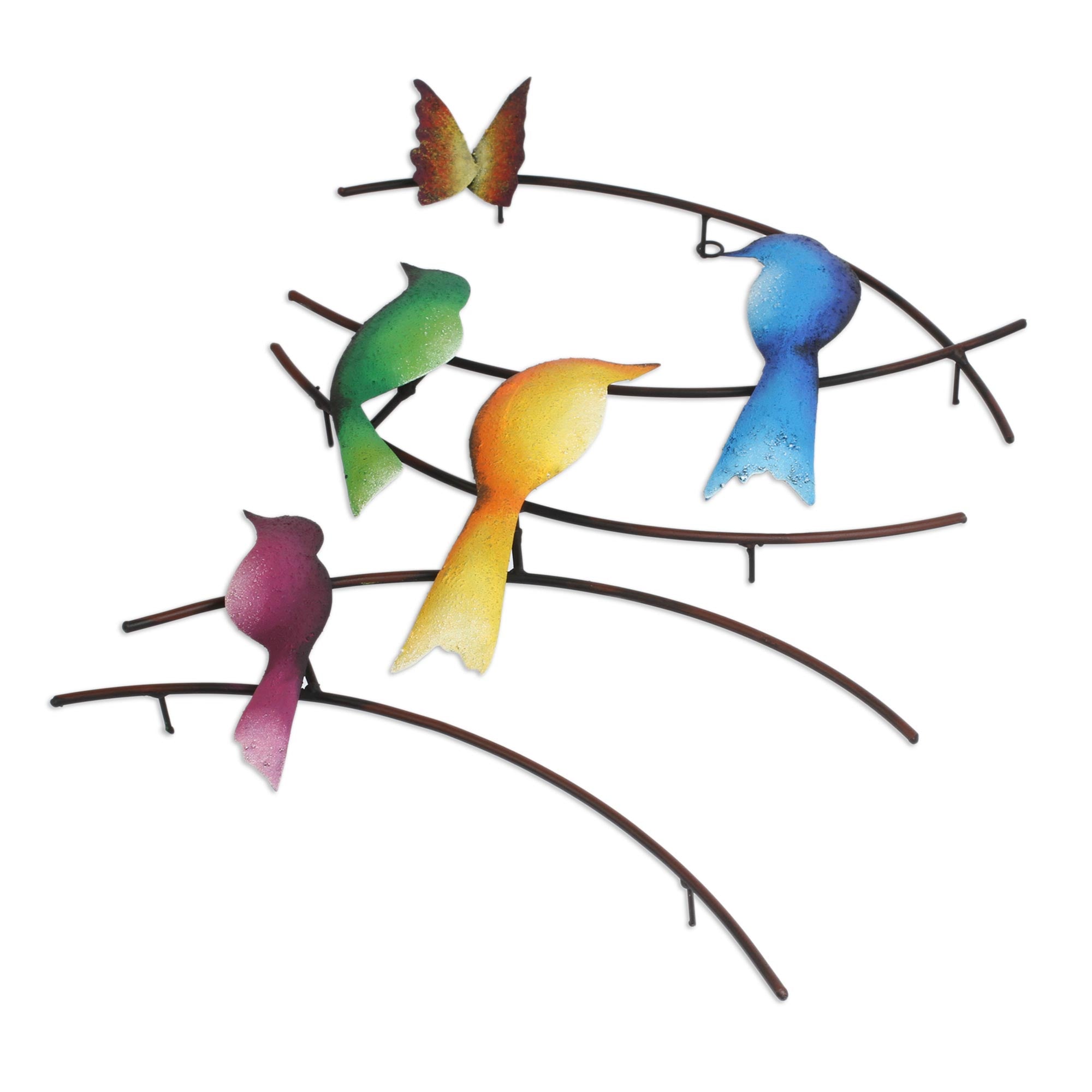 Premium Handcrafted Steel Wall Sculpture - Vibrant Birds & Butterfly Art from Mexico
