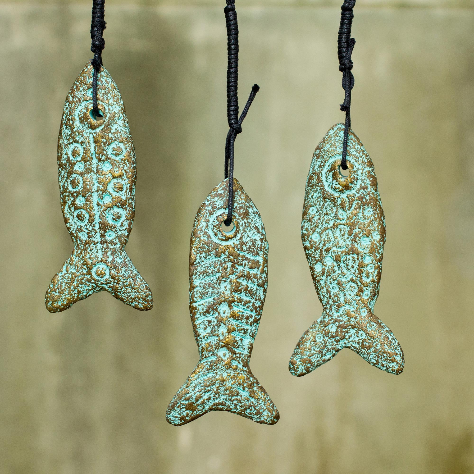Premium Handmade Recycled Paper Fish Ornaments - Set of 3, Buddhism-Inspired Decor