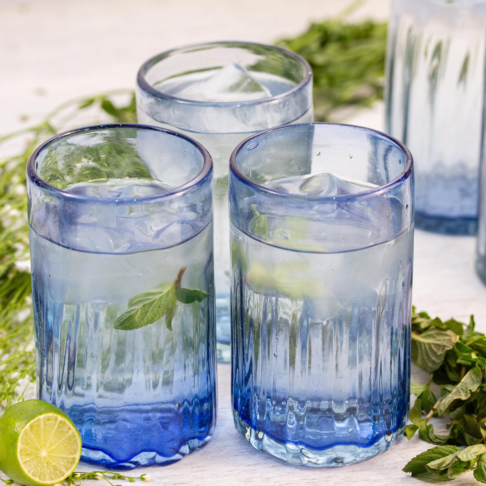 Premium Fiesta Azul Hand-Blown Tumbler Glasses Set of 6 - Ultimate Recycled Glassware