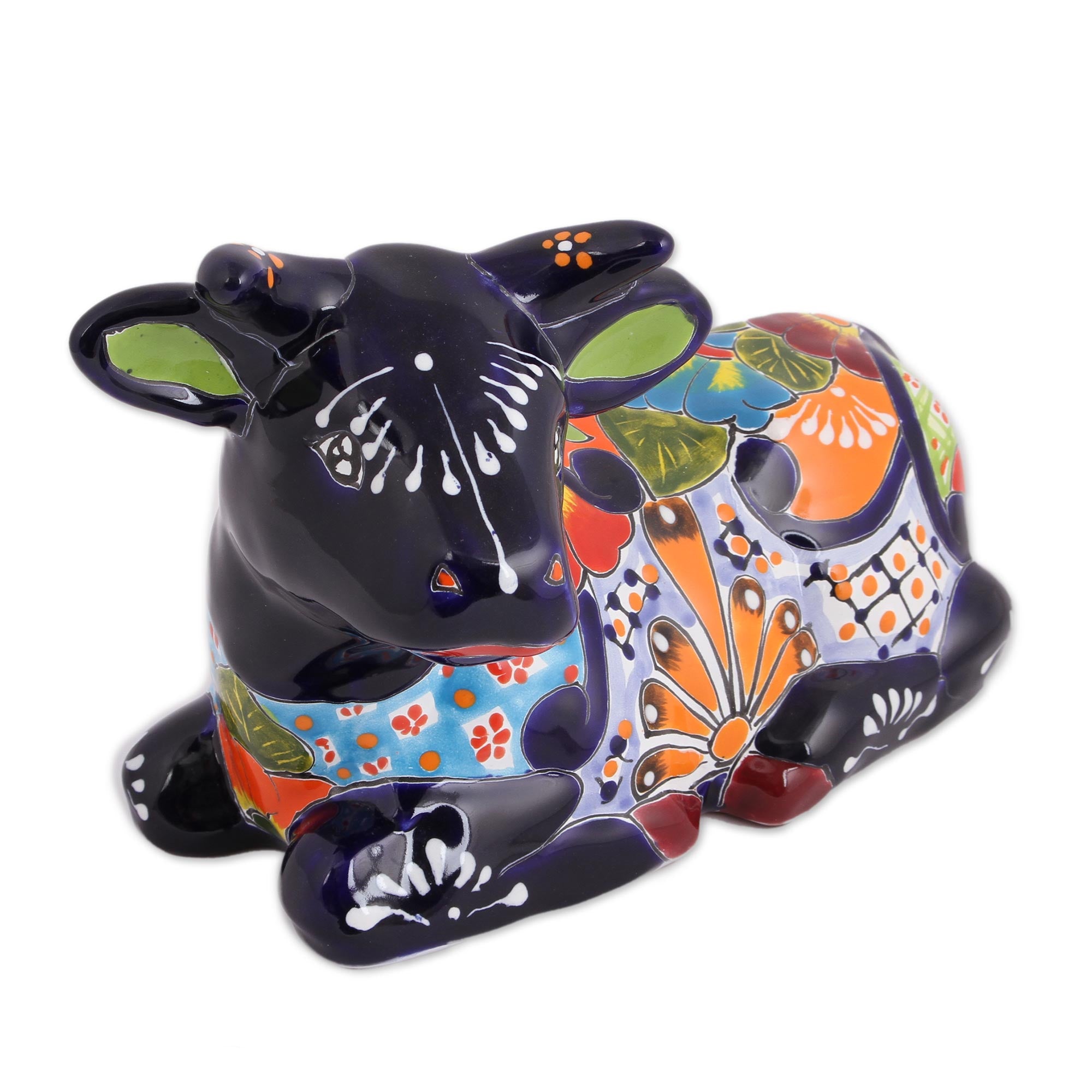 Premium Hand-Painted Talavera Ceramic Cow Sculpture – Vibrant Mexican Artisan Decor