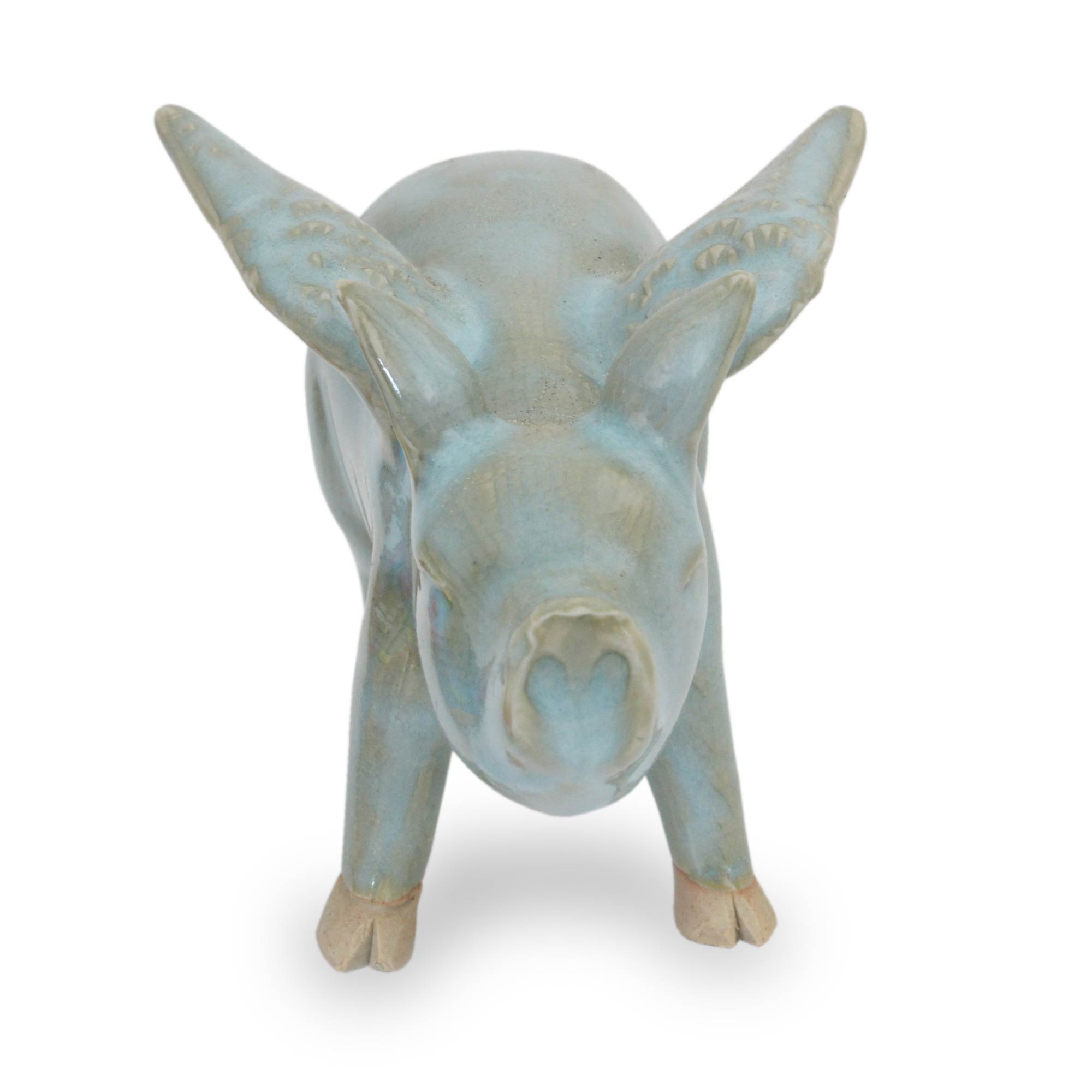 Premium Handcrafted Celadon Ceramic Flying Pig Figurine – Unique Thai Artistry
