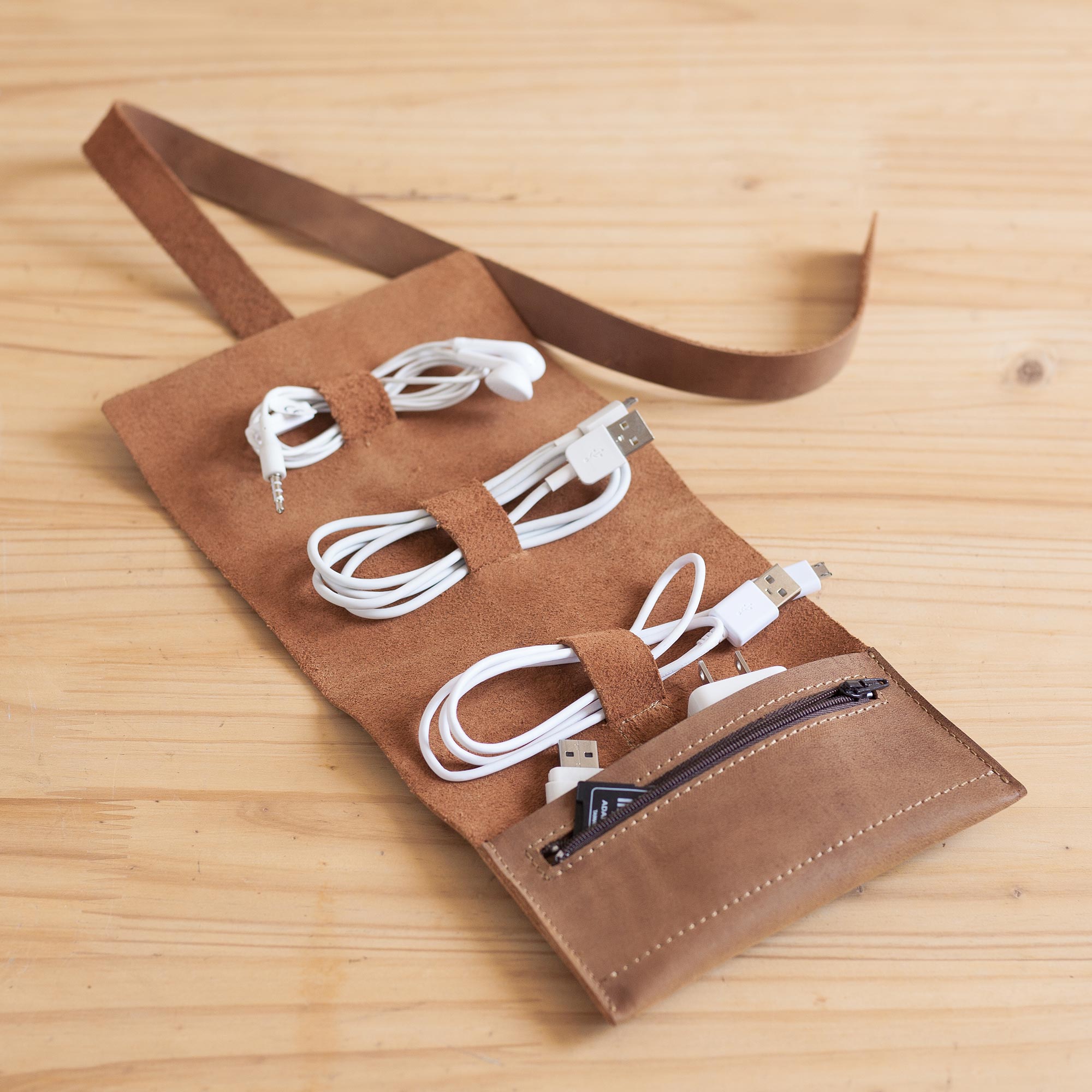 Premium Handmade Leather Cable Organizer – Rugged Modern Design from Peru