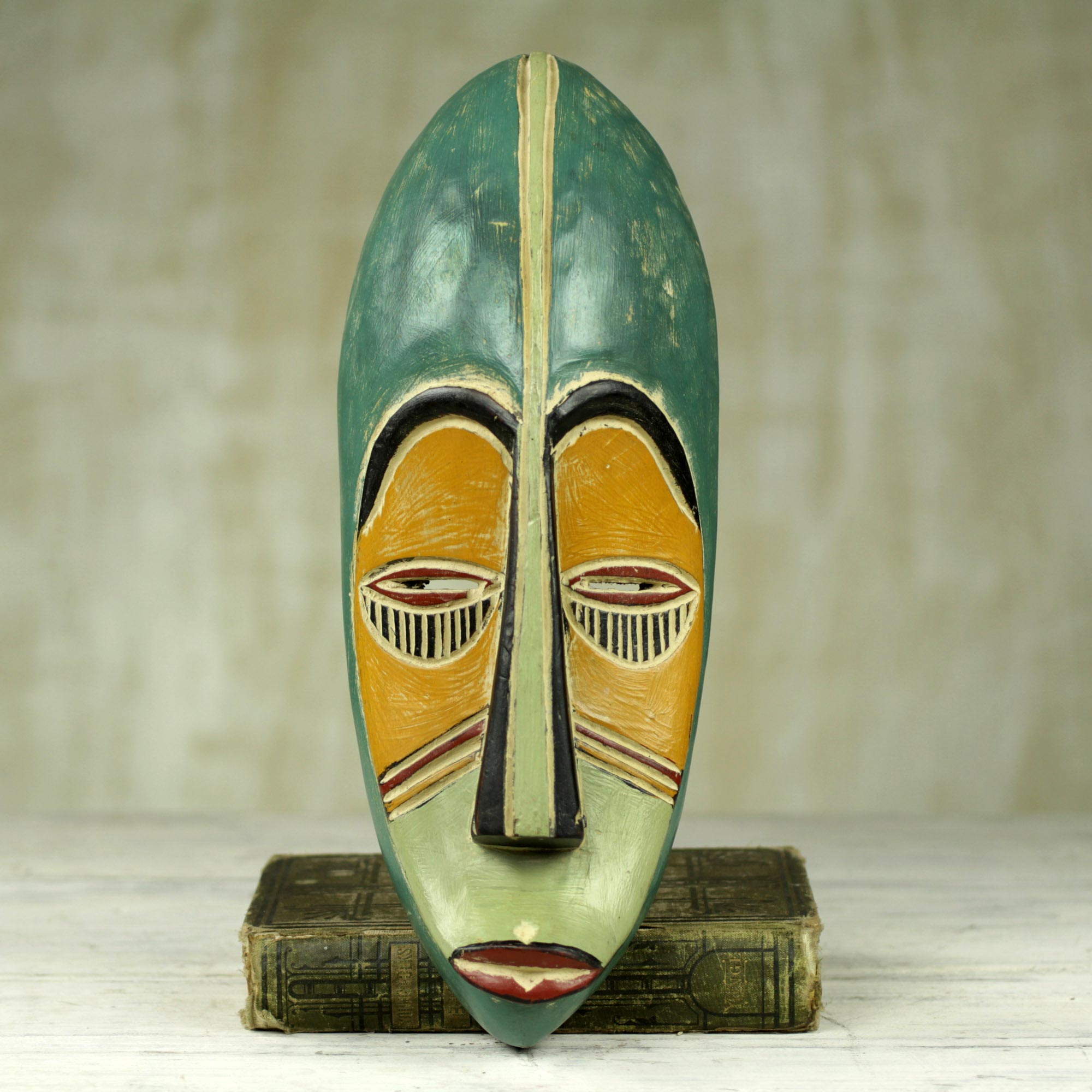 Premium Hand-Carved Rubberwood Mask from Ghana - 'Asempa' Good News Design