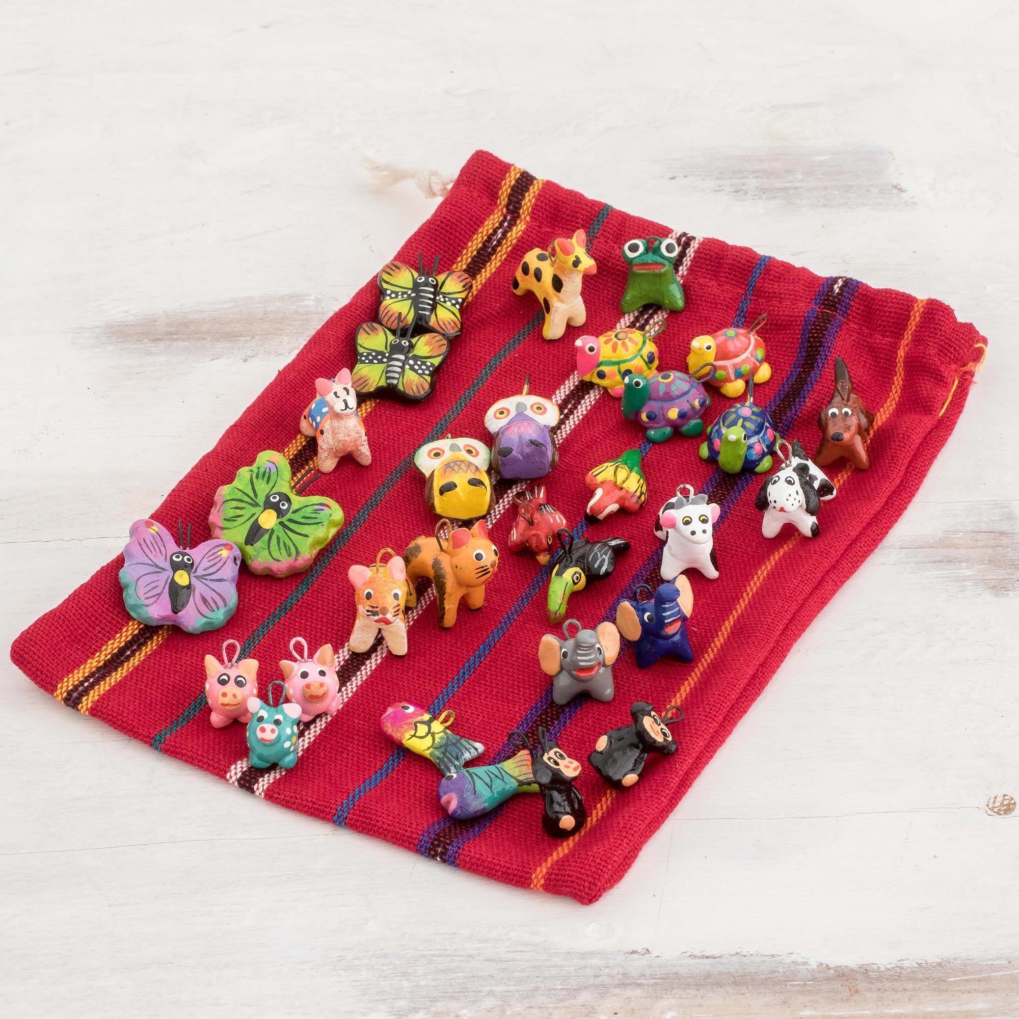Premium Handcrafted Noah's Ark Terracotta Animal Ornaments - Set of 30