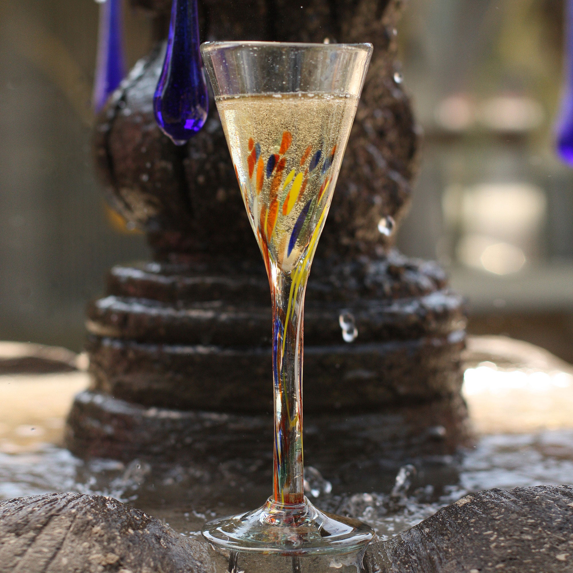 Premium Mexican Handblown Glass Confetti Champagne Flutes - Set of 6