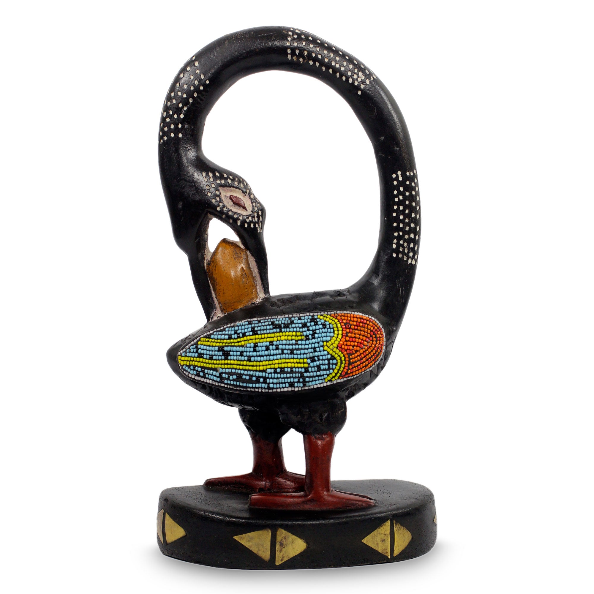 Premium Sankofa Bird Wood Sculpture with Recycled Glass Beads