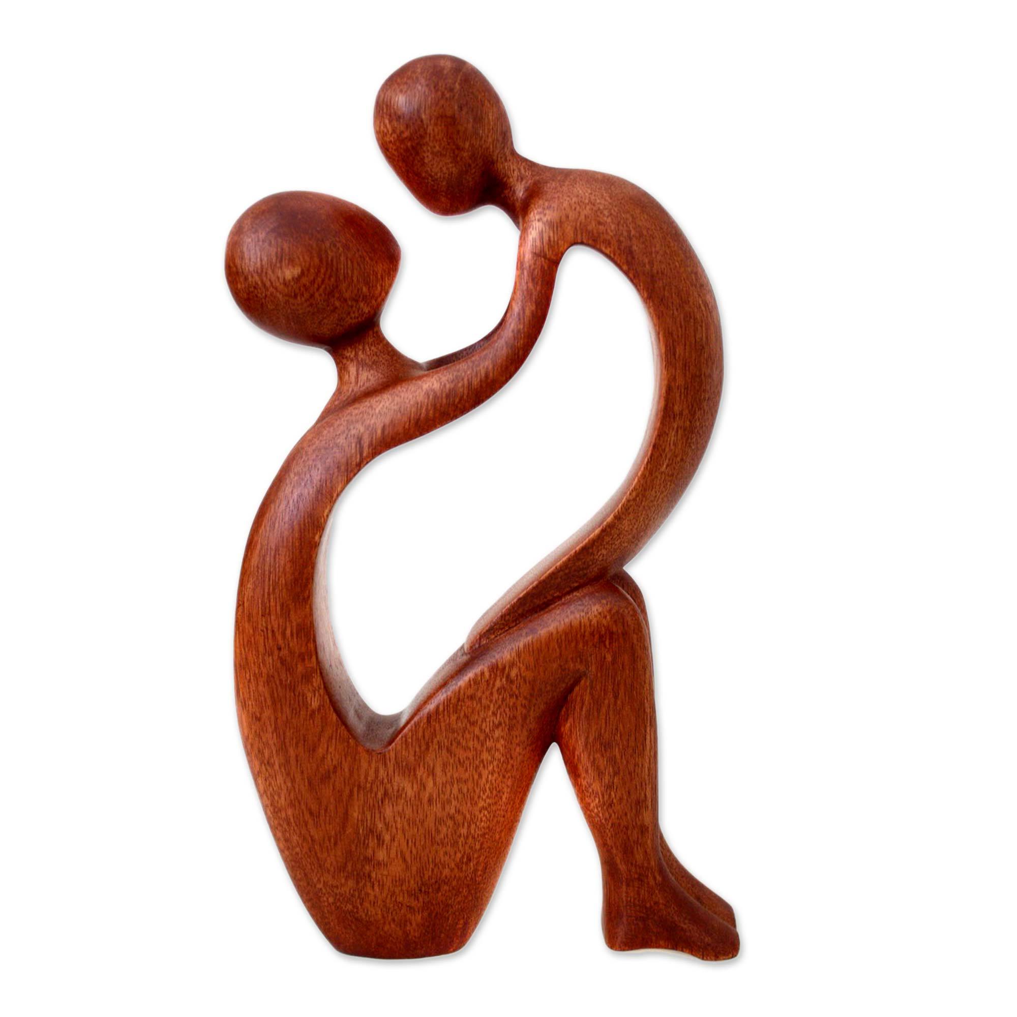Premium Hand Carved Mother and Child Suar Wood Sculpture - Timeless Art Piece