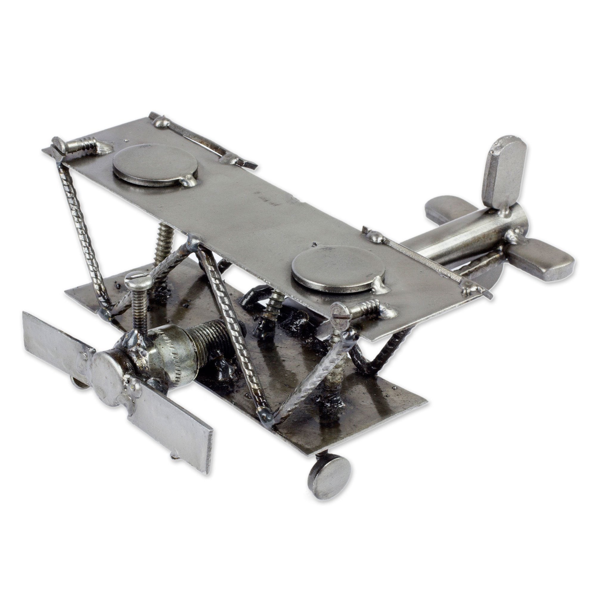 Premium Rustic Recycled Metal Plane Sculpture - Handmade Artisan Craft