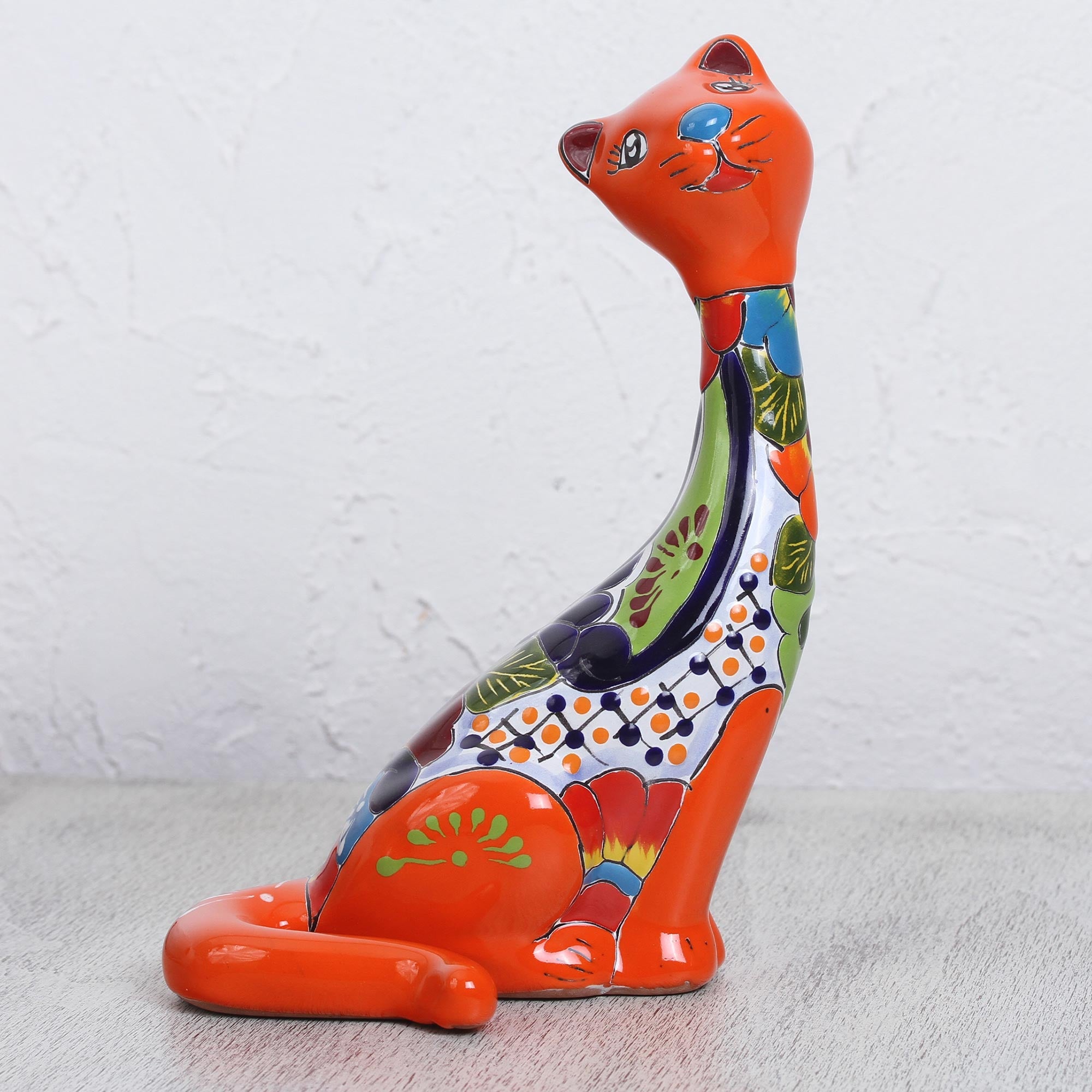 Premium Hand-Painted Ceramic Cat Sculpture – Unique Mexican Artistry