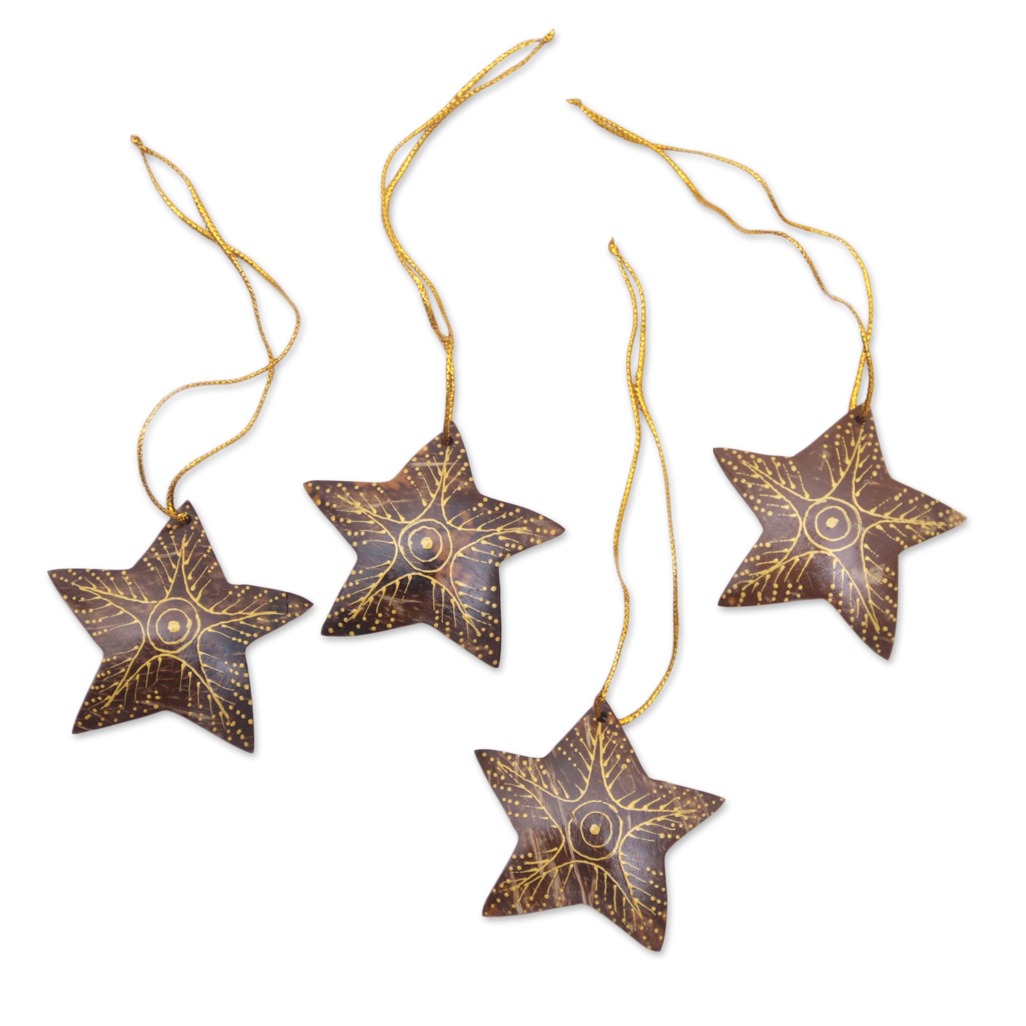 Premium Handmade Coconut Shell Star Ornaments - Set of 4