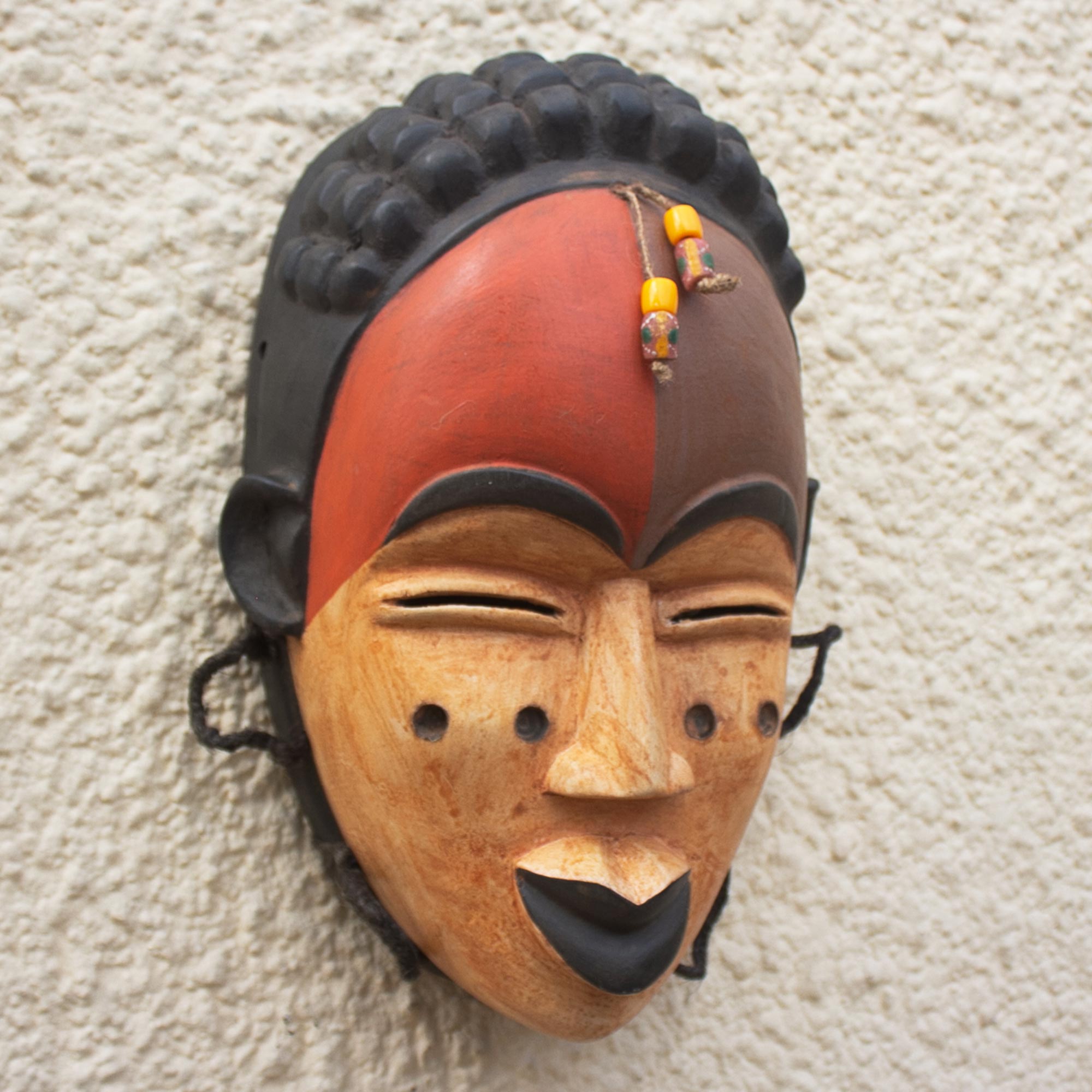 Premium Galoa Handmade African Sese Wood Beaded Mask – Authentic Wall Art
