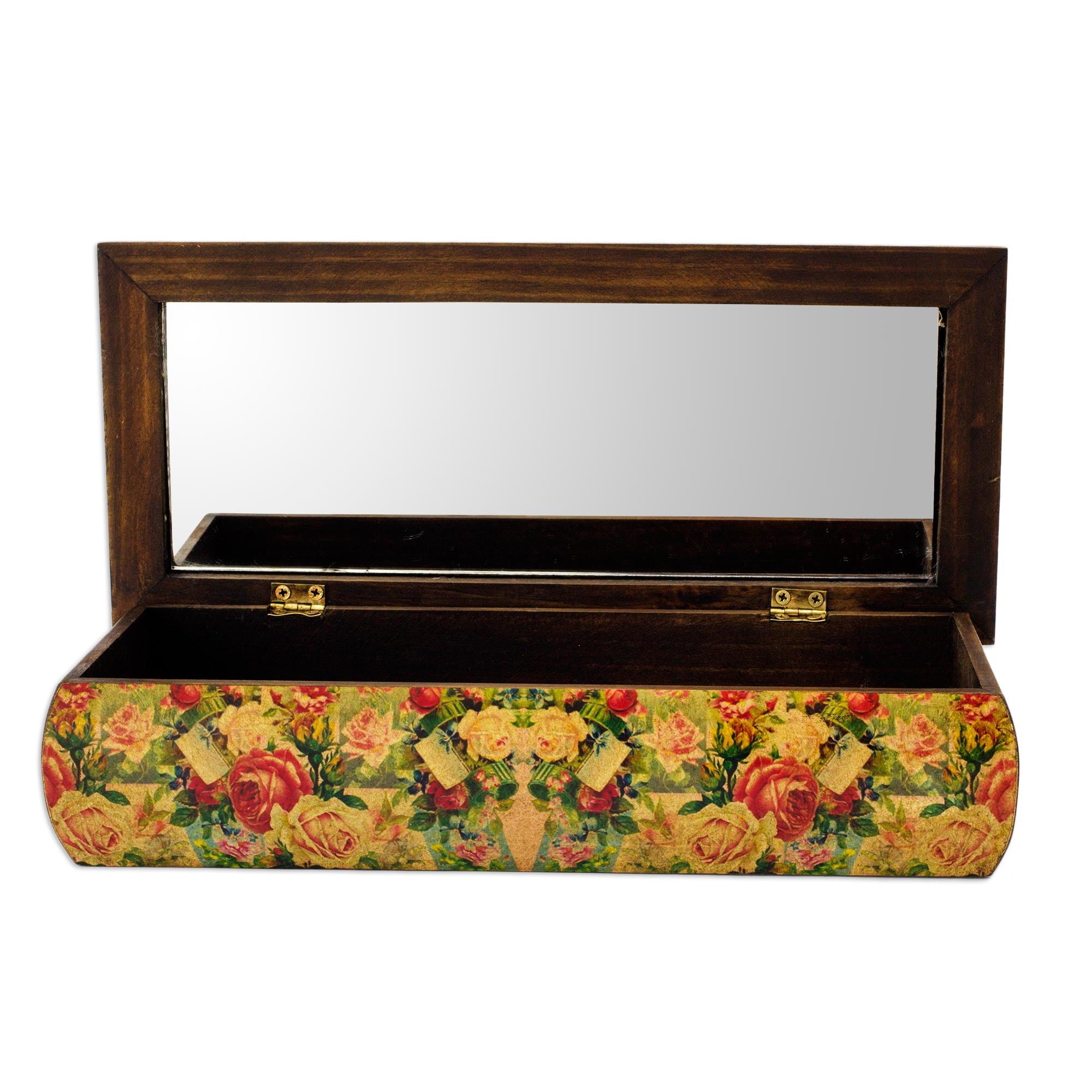 Premium Handcrafted Roses Mexico Jewelry Box with Mirror - Ultimate Floral Decoupage Design