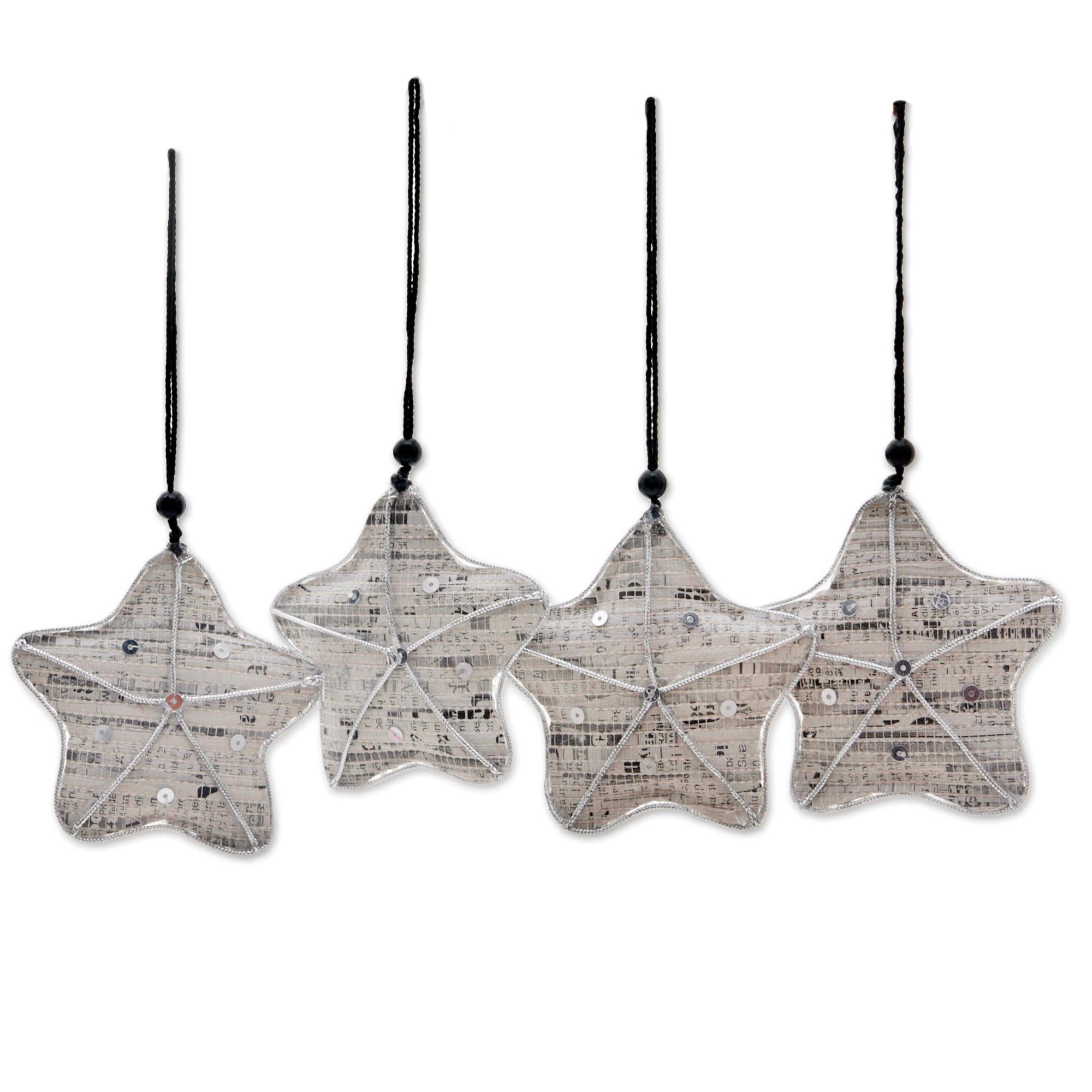 Premium Eco-Friendly Recycled Newspaper Star Ornaments (Set of 4) – Handcrafted Holiday Sparkle
