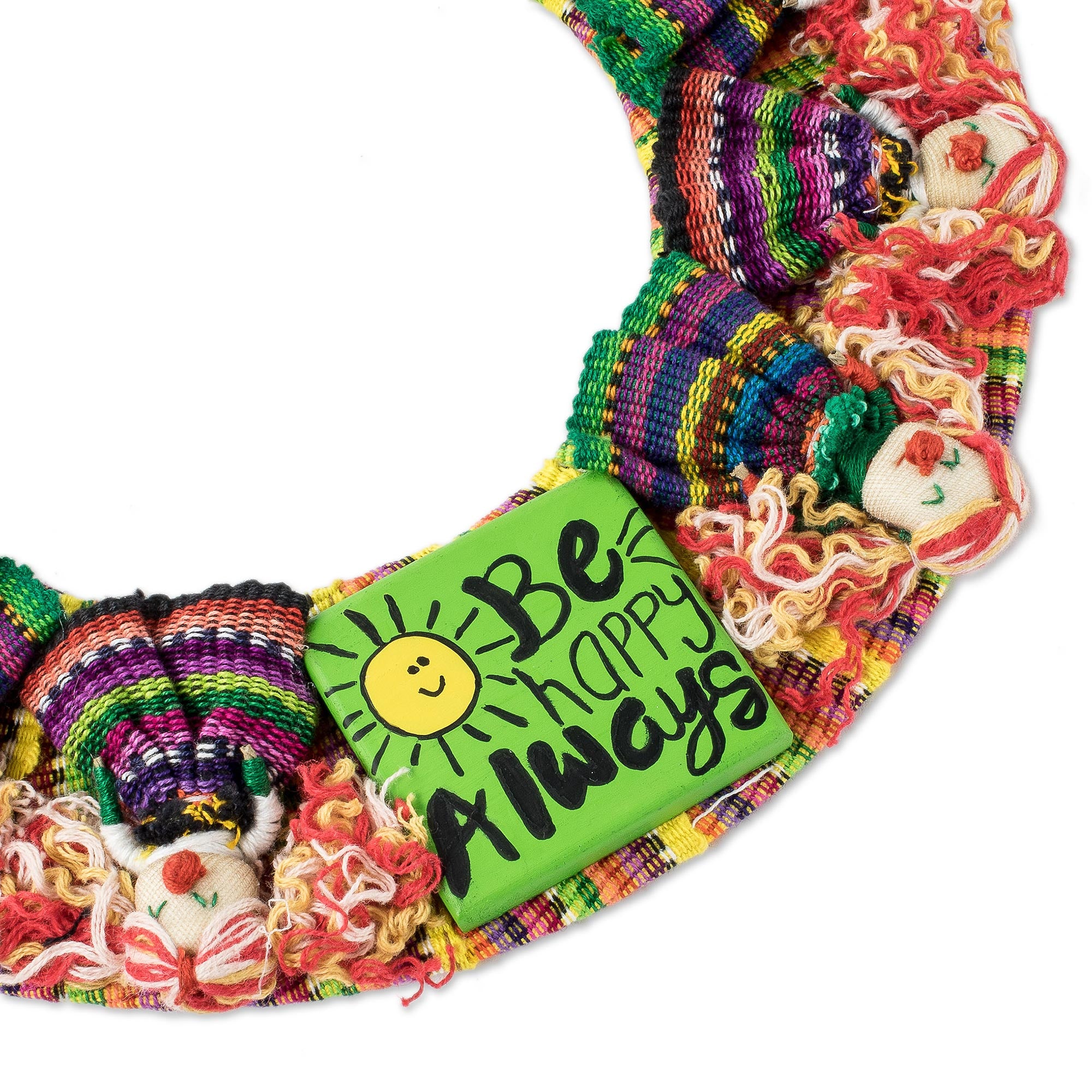 Premium Handmade Guatemalan Worry Doll Wreath - Be Happy Always