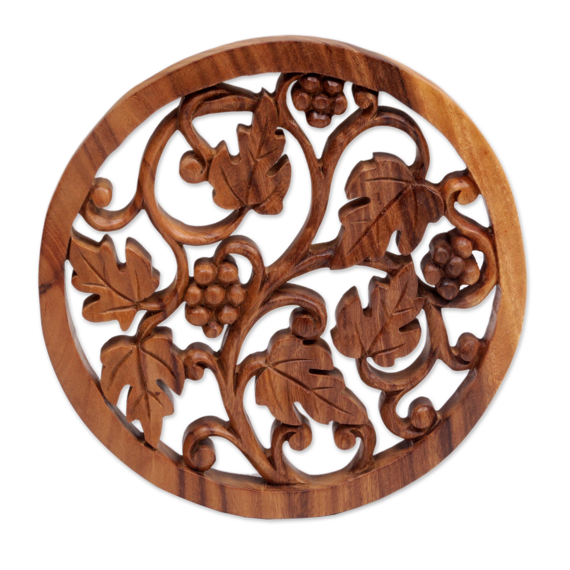 Premium Grapevine Artisan Wood Relief Panel – Hand-Carved Suar Wood Decor
