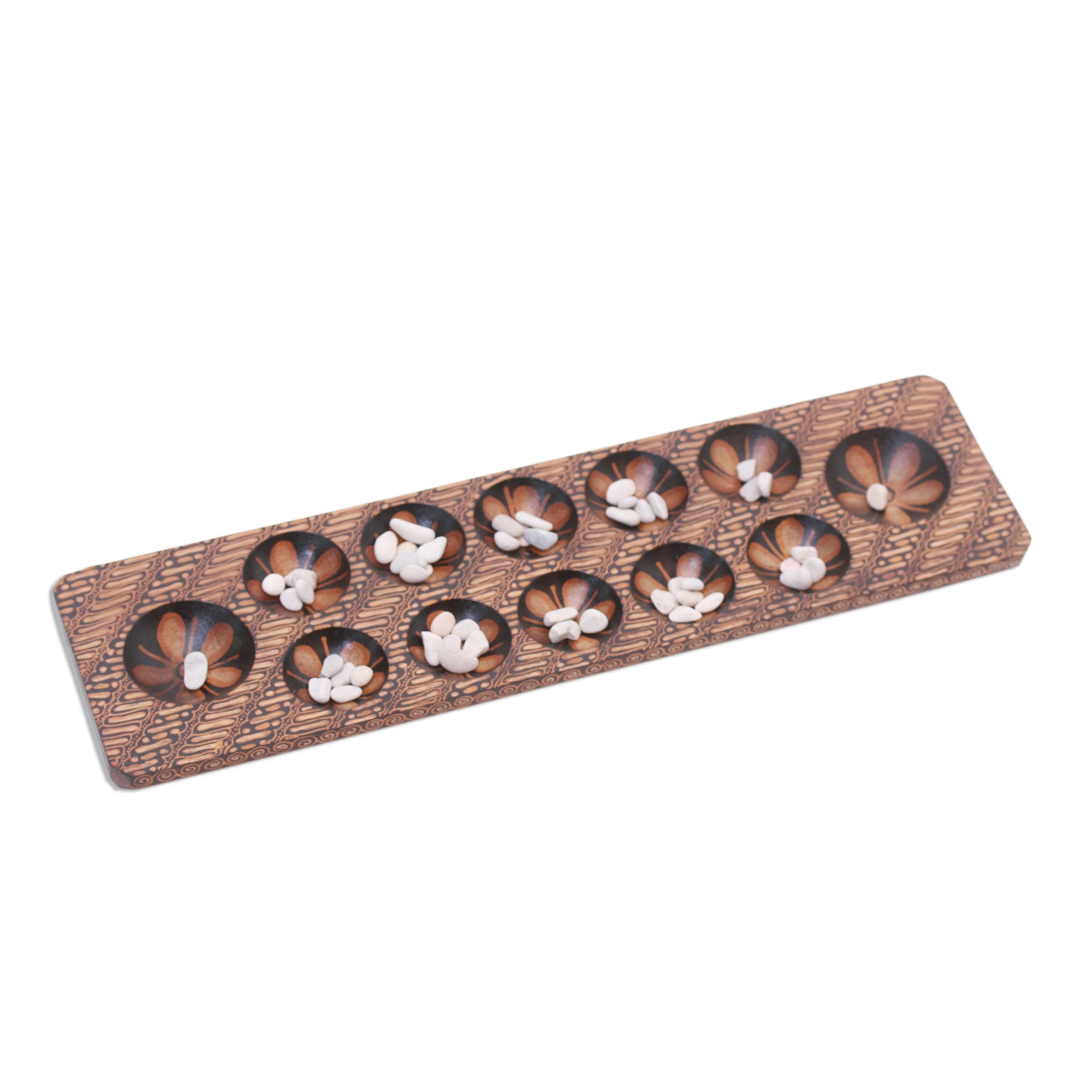 Premium Dakon Batik Wood & Stone Board Game – Handcrafted in Java