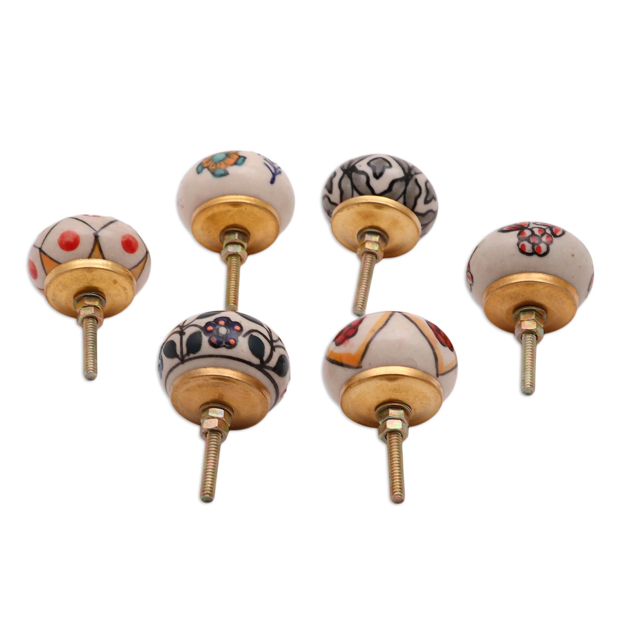 Premium Handcrafted Floral Ceramic Knobs - Harmonious Indian Design (Set of 6)