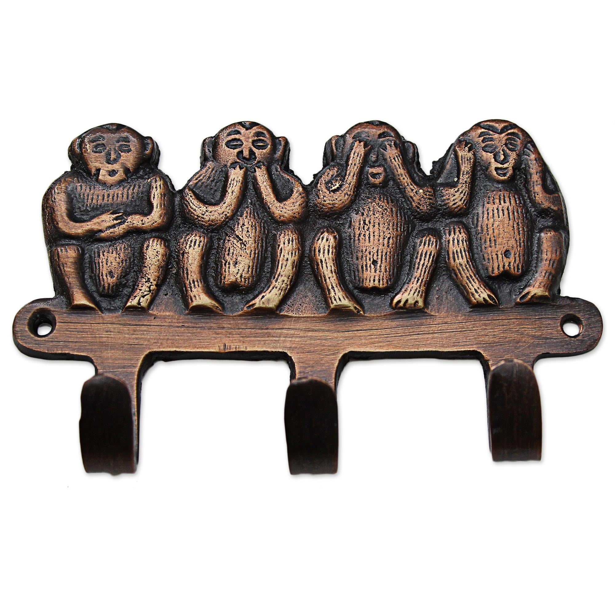 Premium Four Wise Monkeys Brass Key Holder - Handcrafted Artisan Decor from India