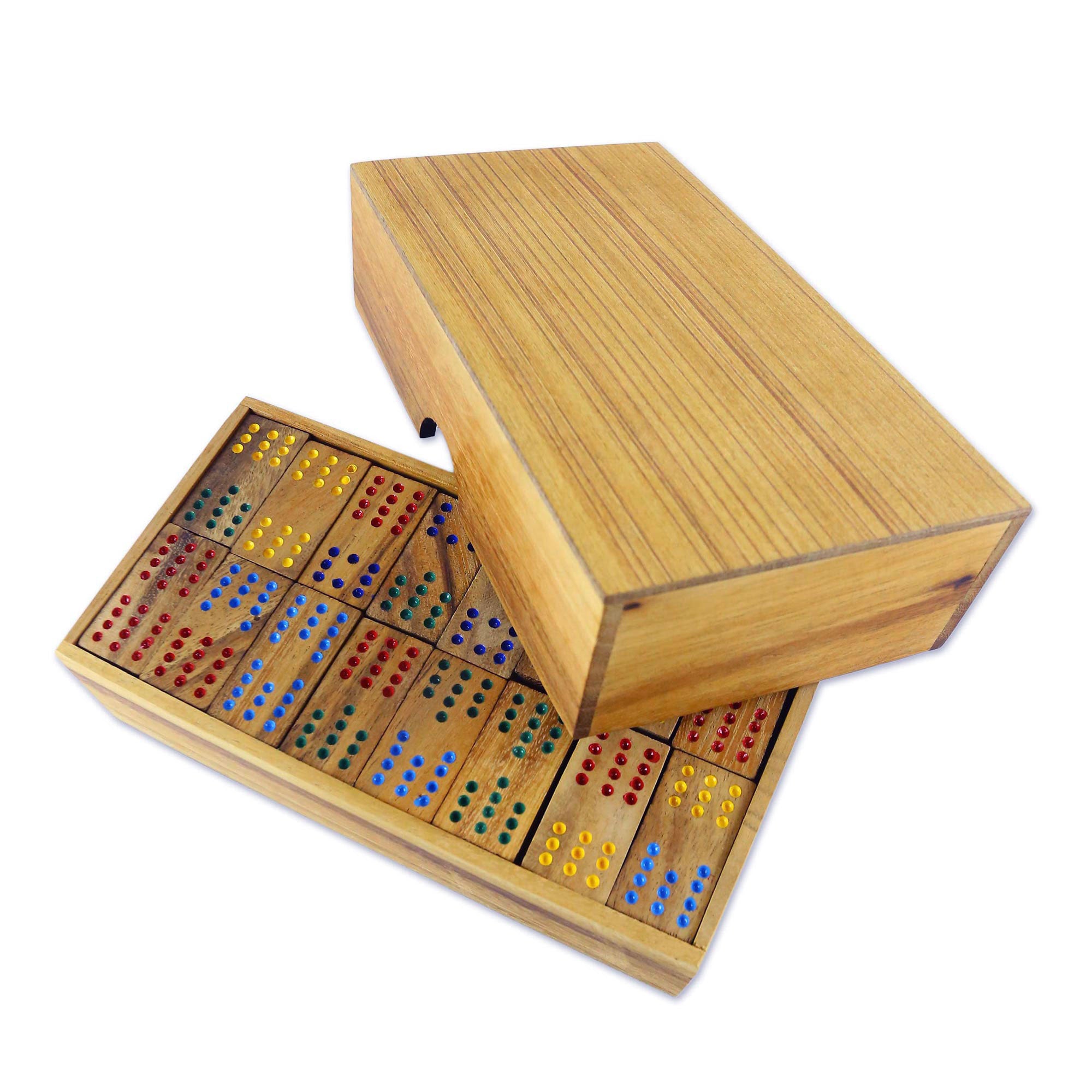 Premium Handcrafted Colorful Dominoes Set - Rain Tree Wood Edition