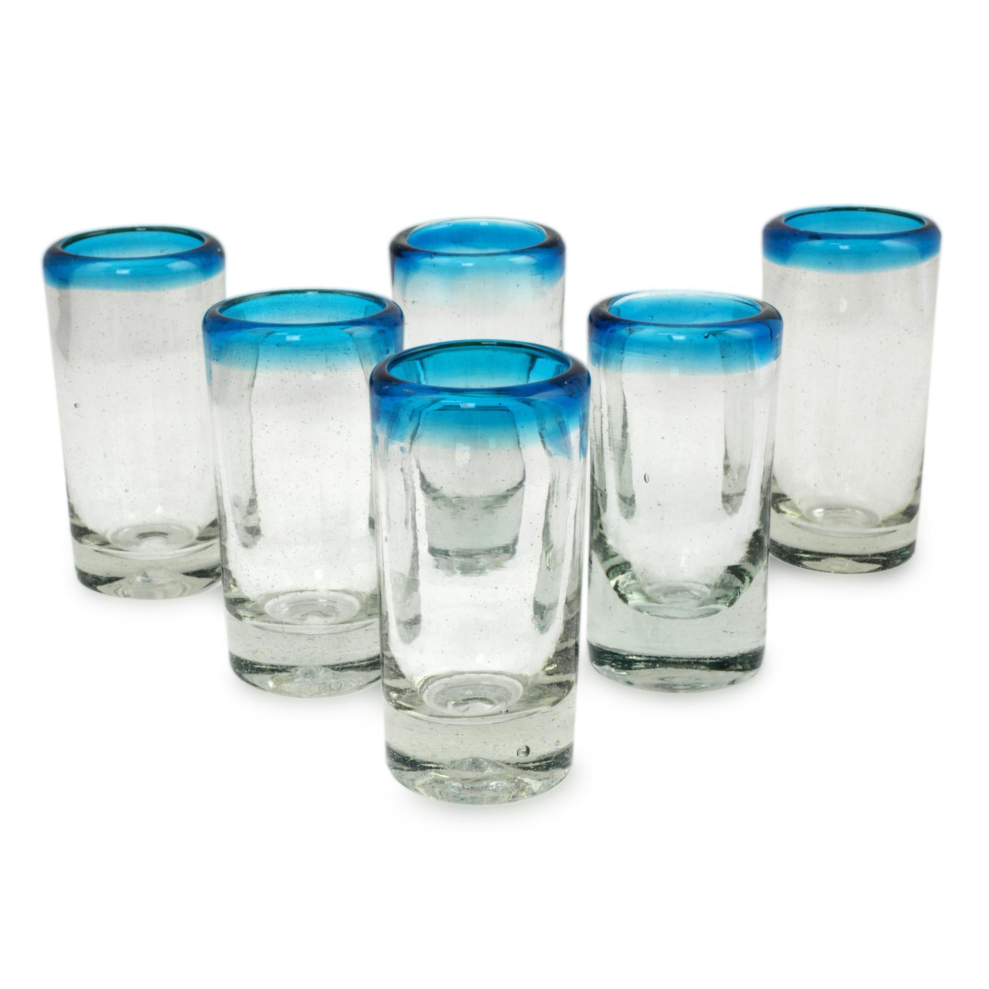 Premium Aquamarine Hand-Blown Tequila Shot Glasses Set of 6 - Ultimate Party Upgrade
