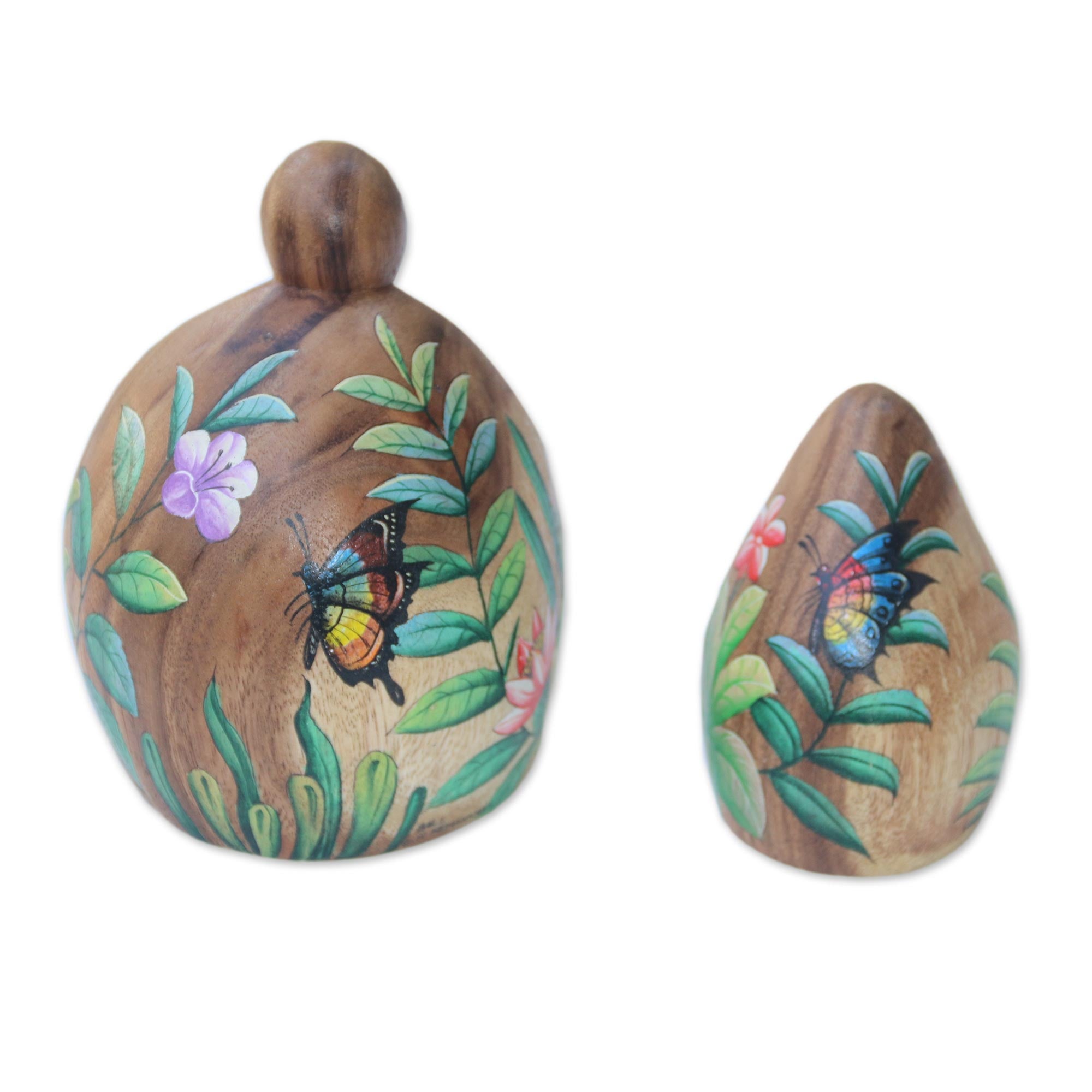 Premium Hand-Carved Wooden Forest Guardian Duo - Artisan Crafted Abstract Statuettes