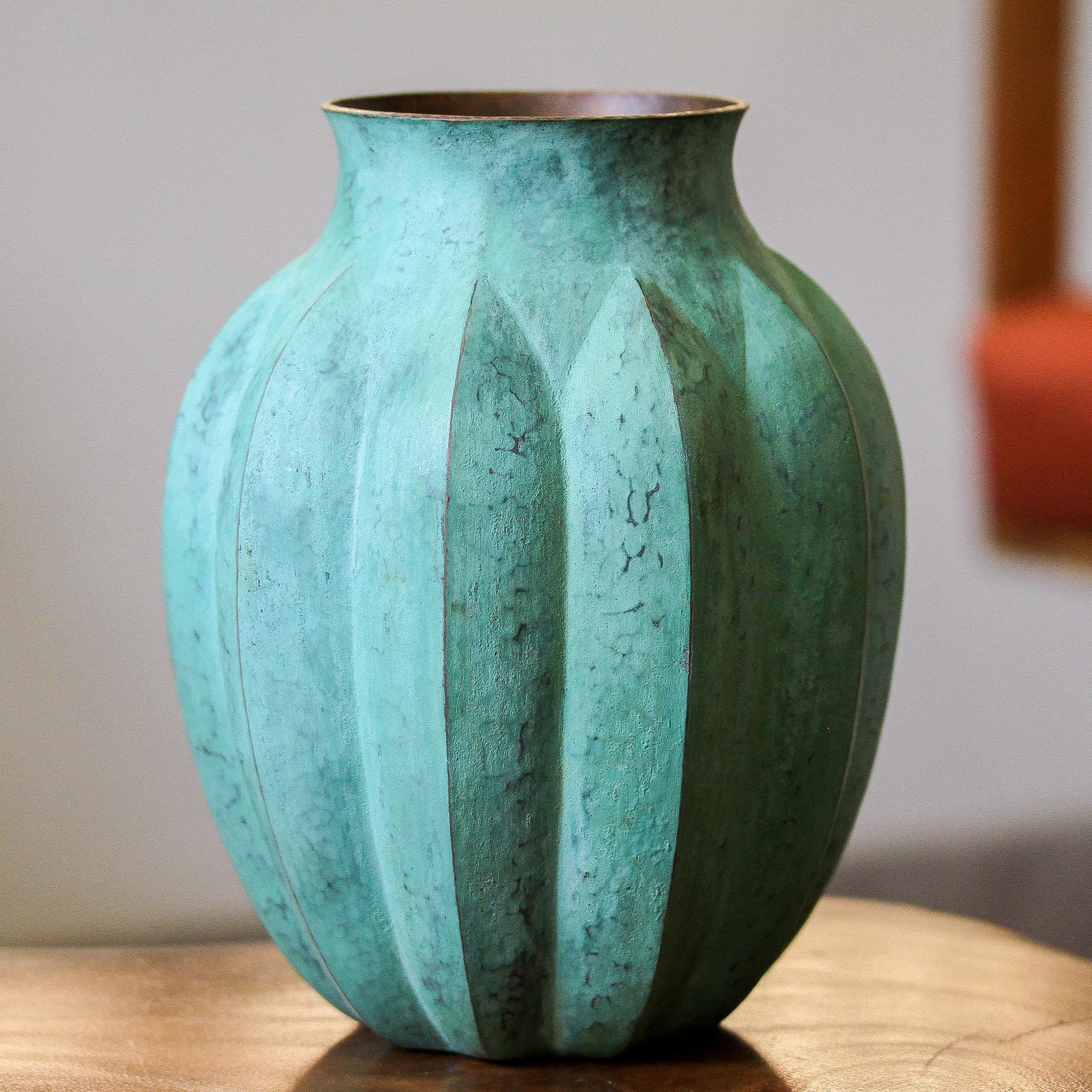 Premium Antique Copper Vase with Handcrafted Design from Mexico