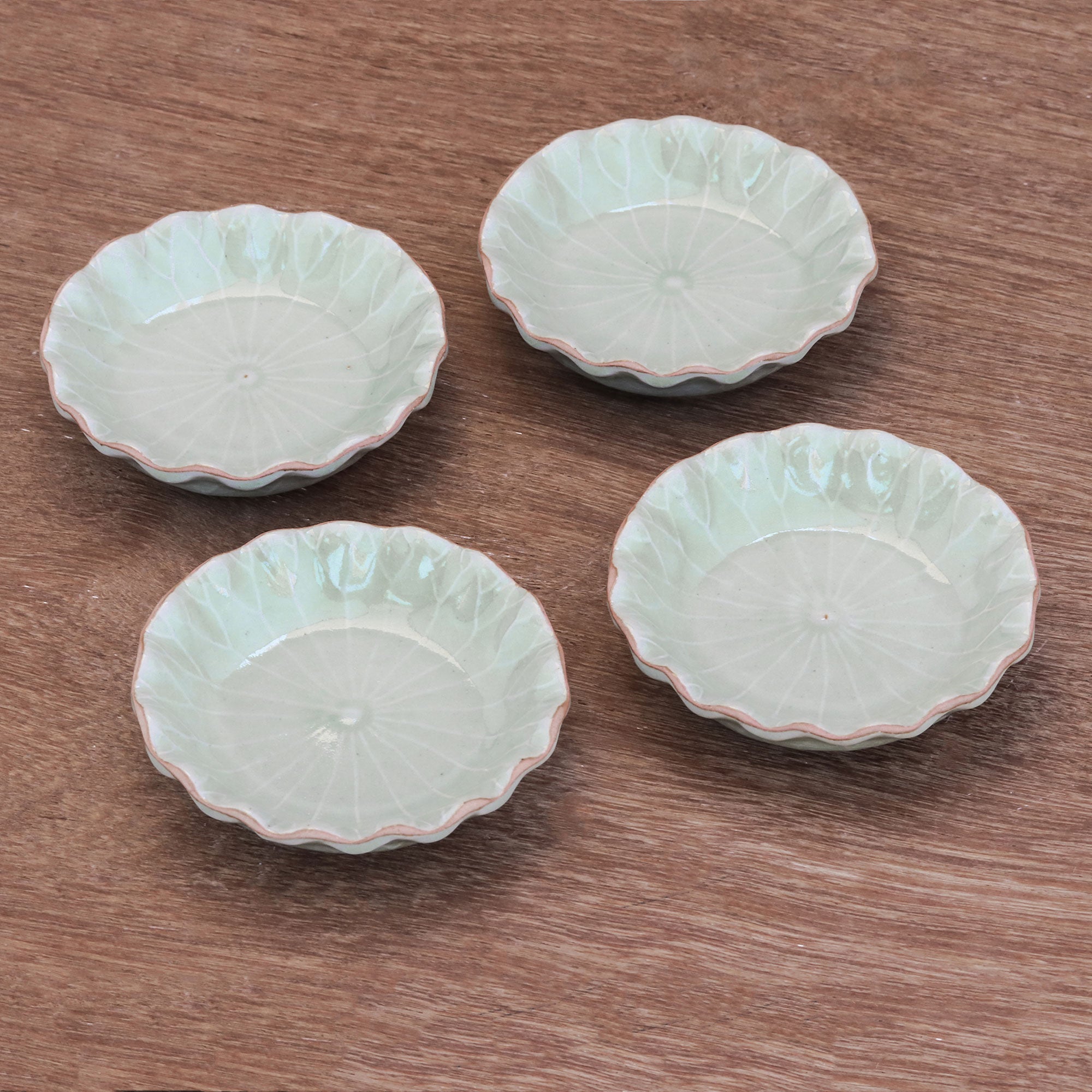 Premium Lotus Leaf Celadon Ceramic Appetizer Bowls - Set of 4